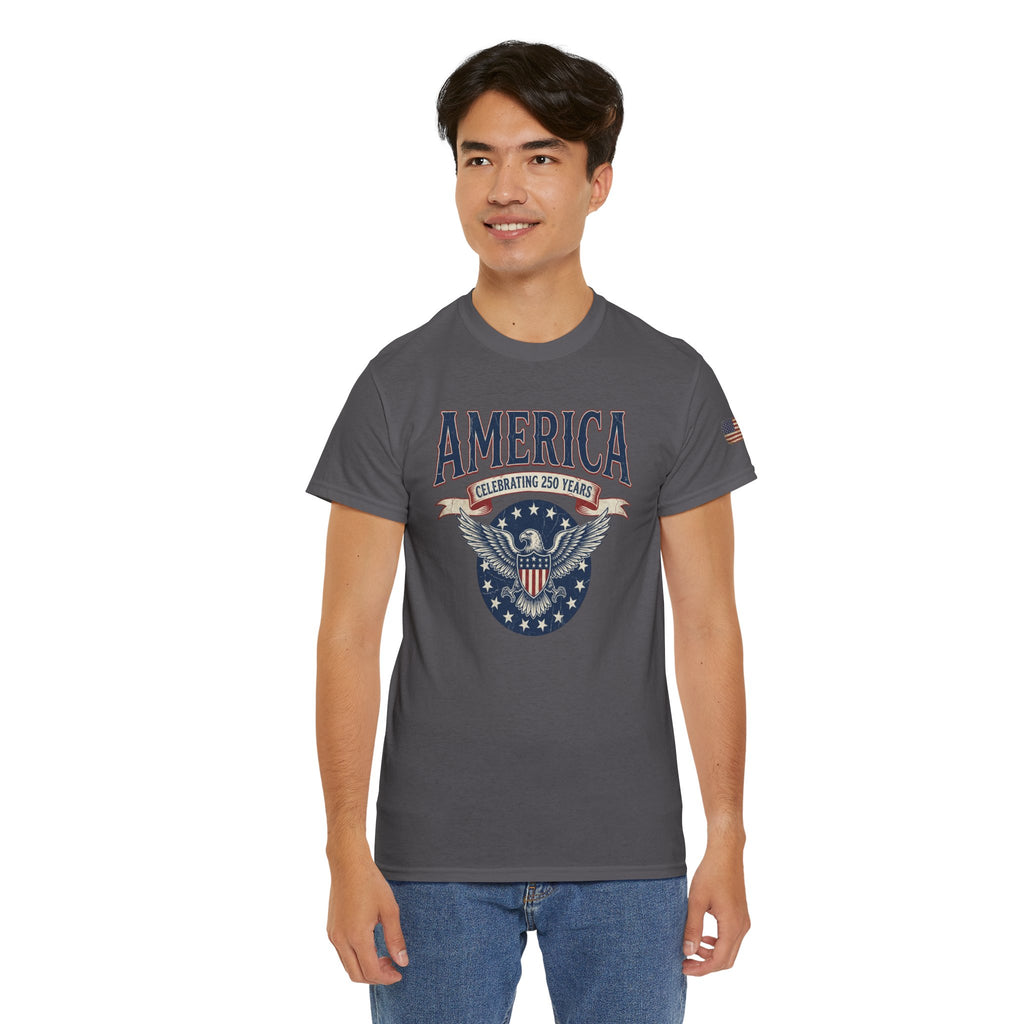America Patriotic T‑Shirt – "America Celebrating 250 Years" Eagle Emblem