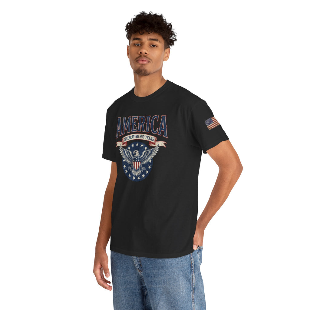 America Patriotic T‑Shirt – "America Celebrating 250 Years" Eagle Emblem