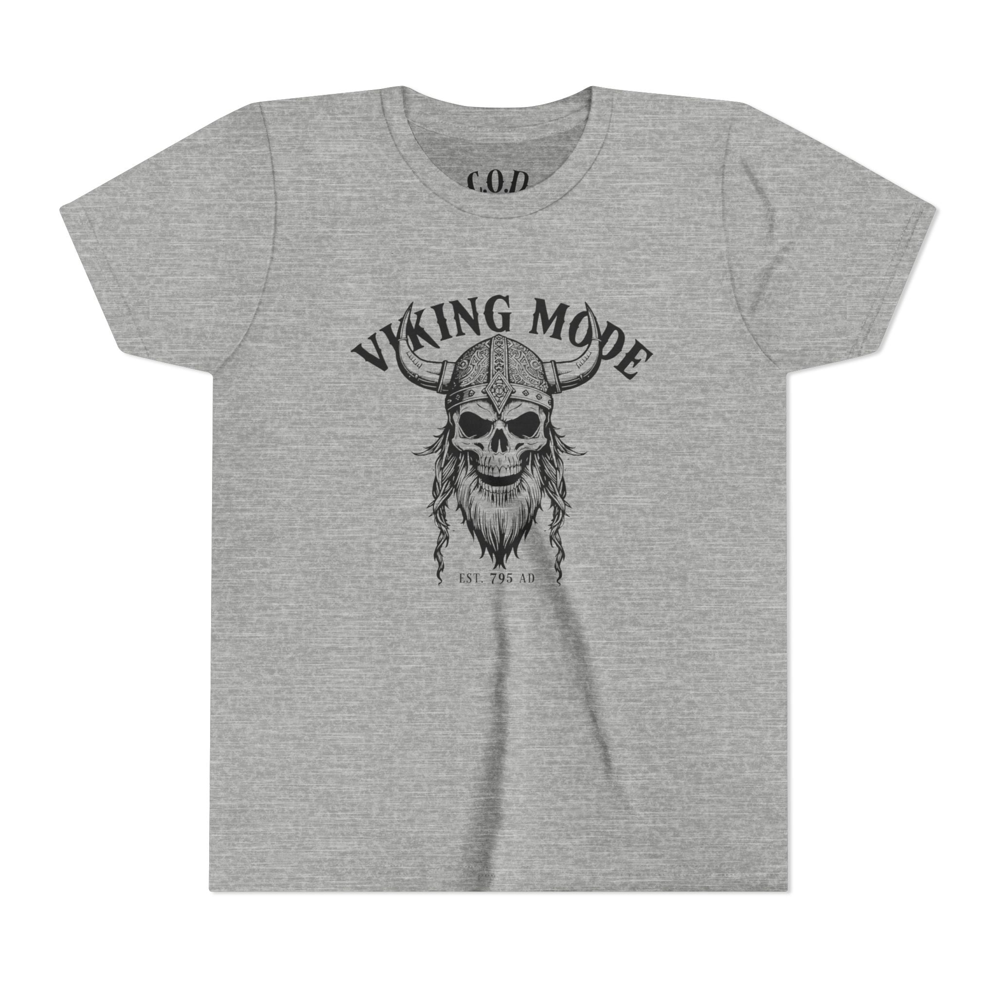 Viking Mode Youth T‑Shirt — Skull Horned Helmet Graphic Tee for Kids