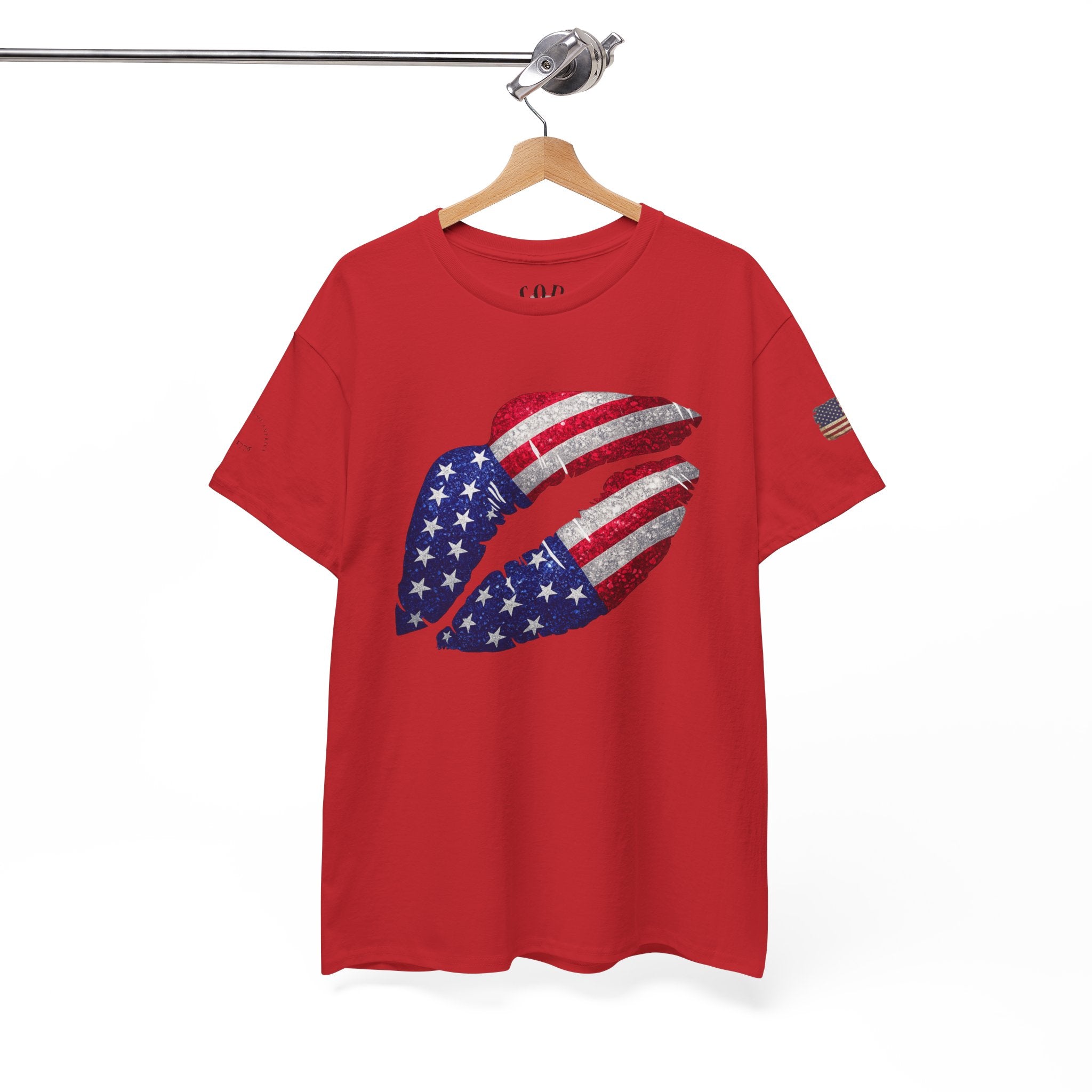 American Flag Kiss T‑Shirt – Patriotic USA Lip Print Tee for 4th of July