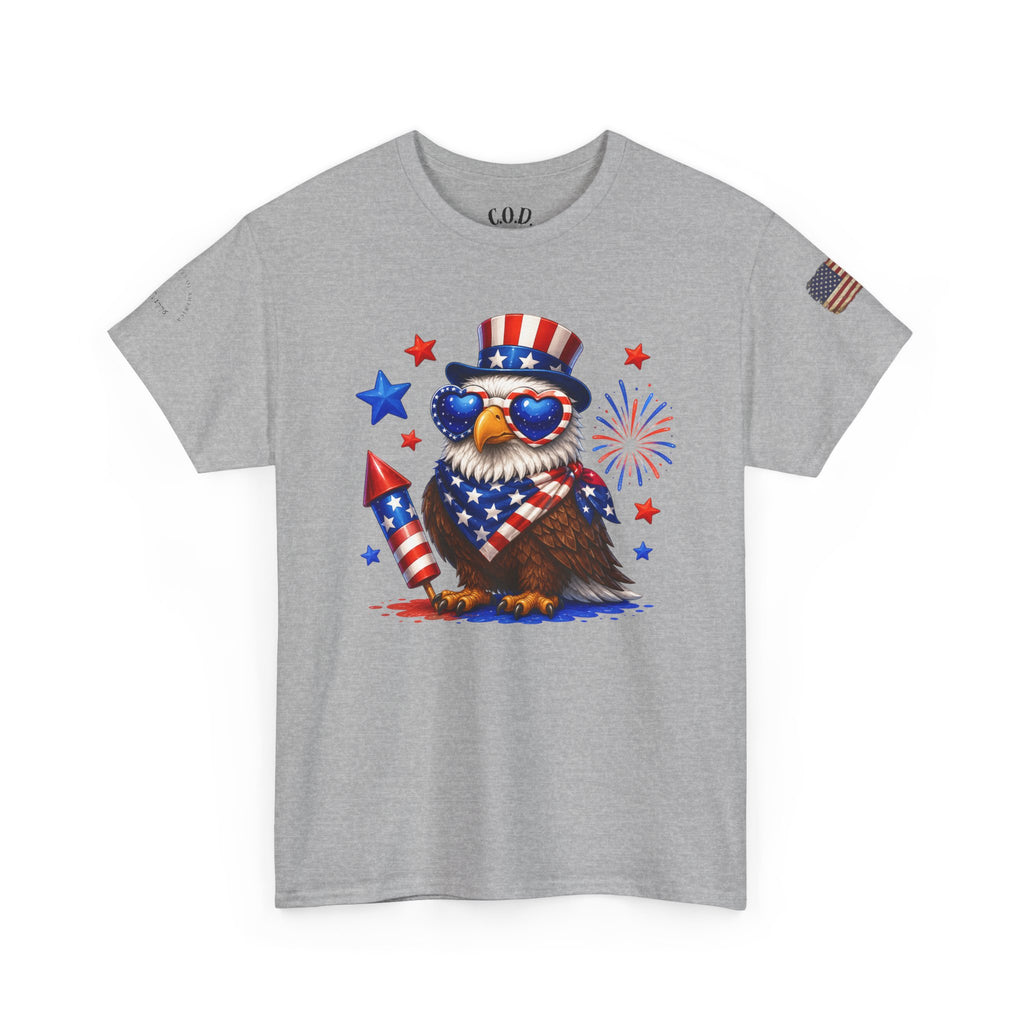 Patriotic Eagle Tee — 4th of July Uncle Sam Hat & Firework Graphic