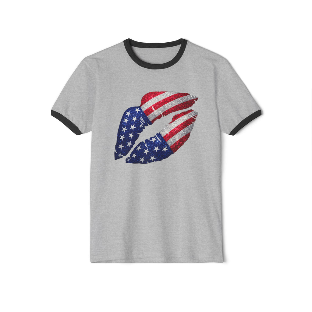 American Flag Kiss Ringer T-Shirt