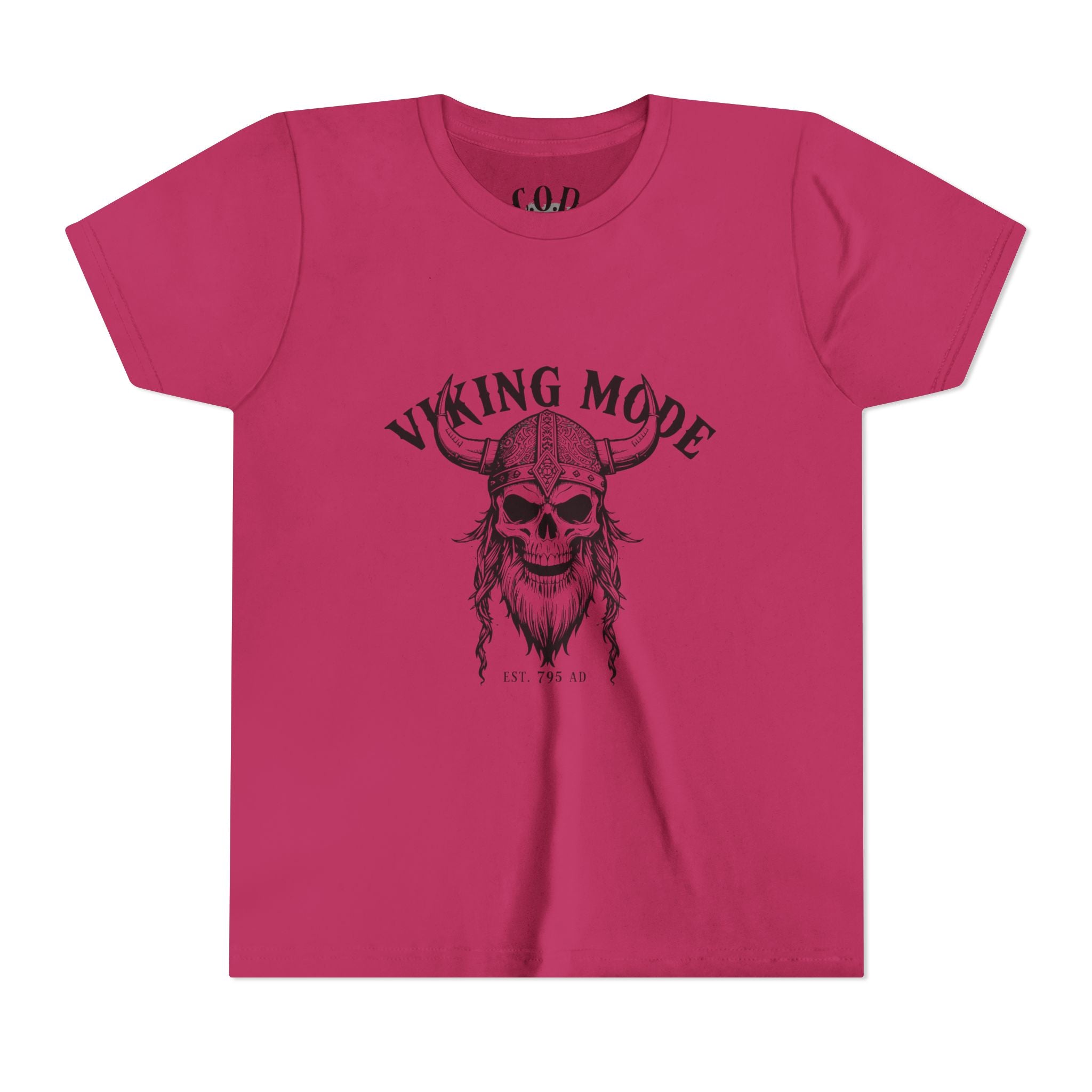 Viking Mode Youth T‑Shirt — Skull Horned Helmet Graphic Tee for Kids