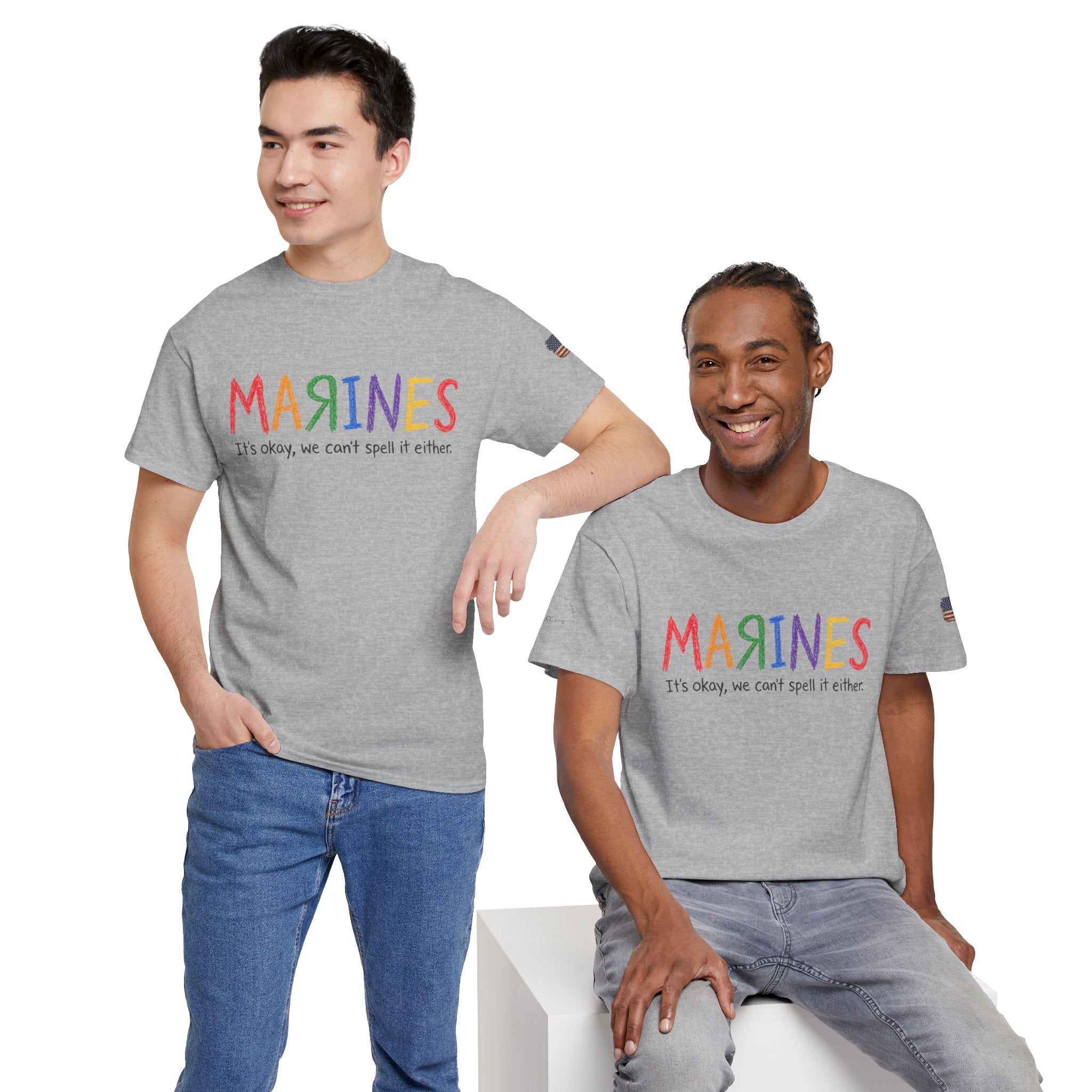 Marines Crayon Tee — “It’s okay, we can’t spell it either” Military Humor T-Shirt