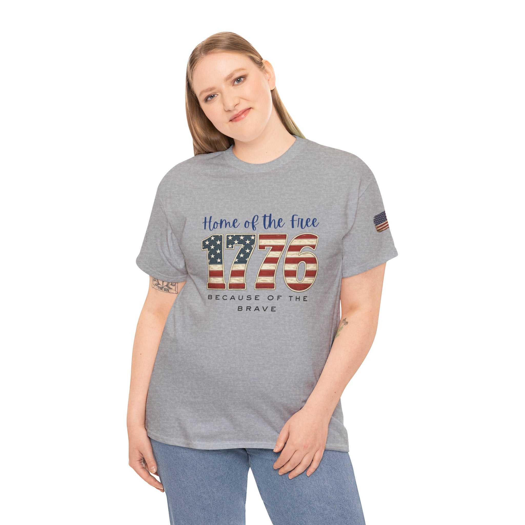 1776 American Flag Tee — "Home of the Free, Because of the Brave" Patriotic T-Shirt