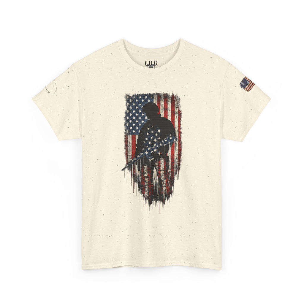 Patriotic Soldier Silhouette Tee — American Flag Military Veteran T-Shirt