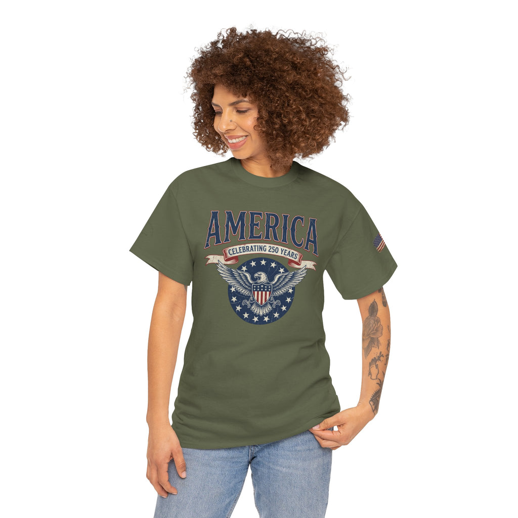America Patriotic T‑Shirt – "America Celebrating 250 Years" Eagle Emblem