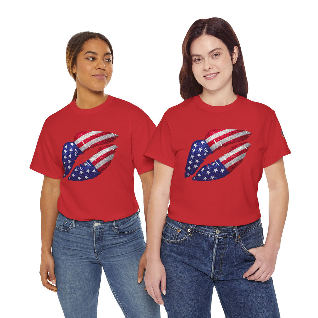 American Flag Kiss T‑Shirt – Patriotic USA Lip Print Tee for 4th of July