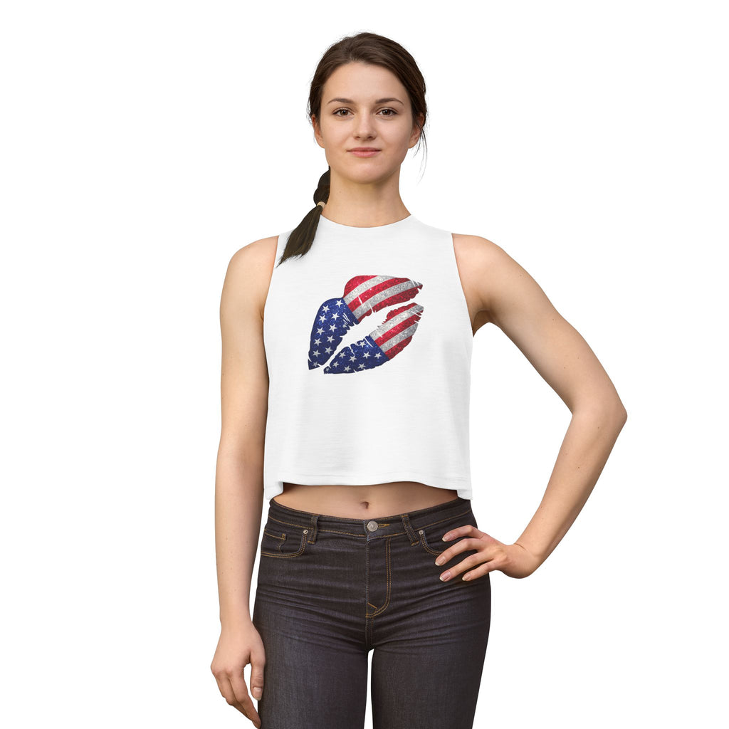 Patriotic Kiss Crop Top — American Flag Lips Tank for 4th of July