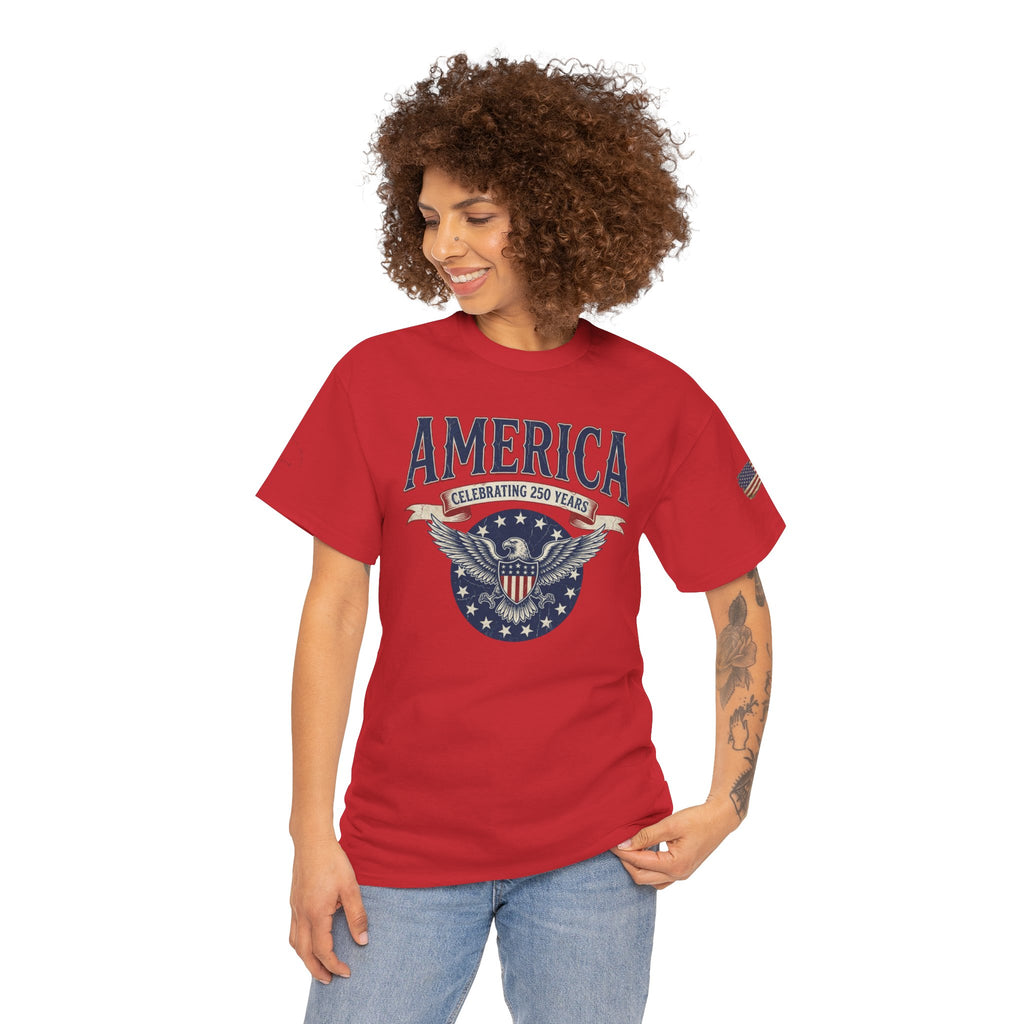 America Patriotic T‑Shirt – "America Celebrating 250 Years" Eagle Emblem