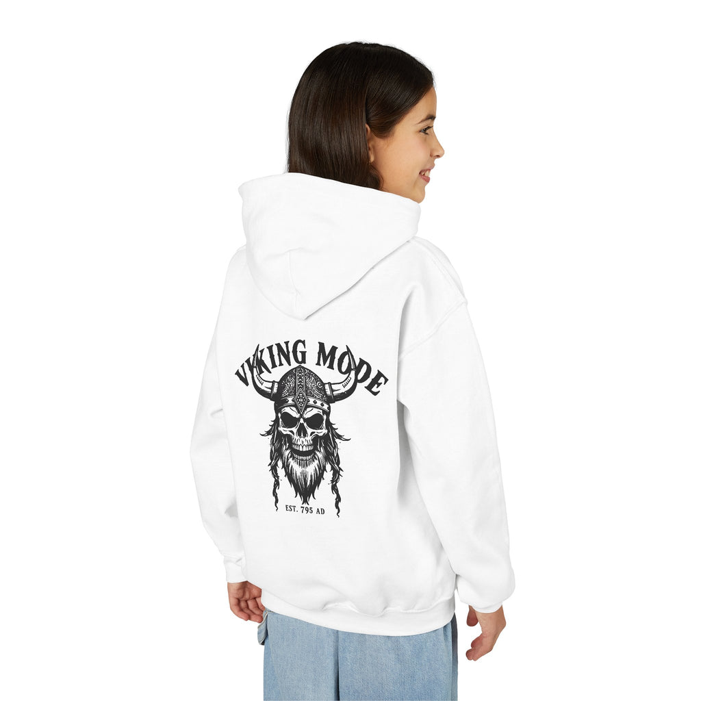 Viking Mode Skull with Horned Helmet Hoodie | Youth Hoodie