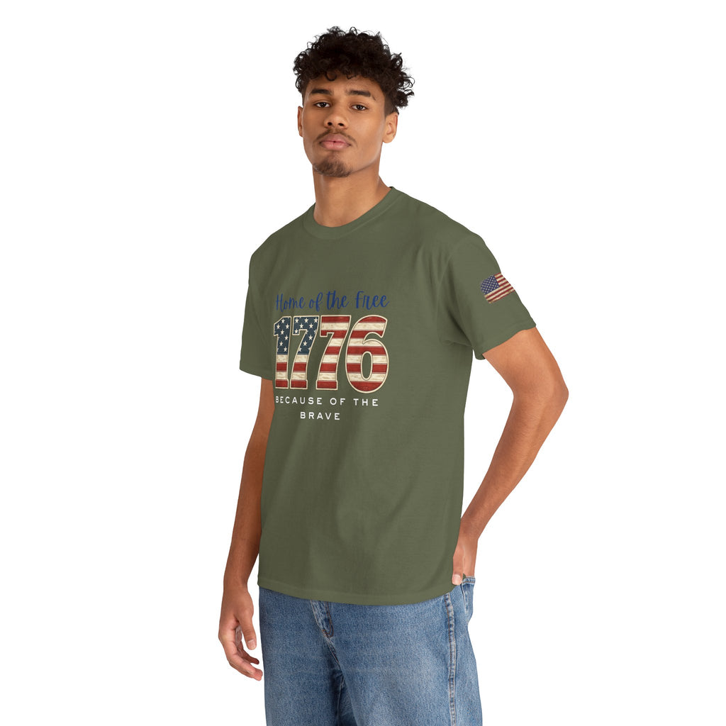 1776 American Flag Tee — "Home of the Free, Because of the Brave" Patriotic T-Shirt