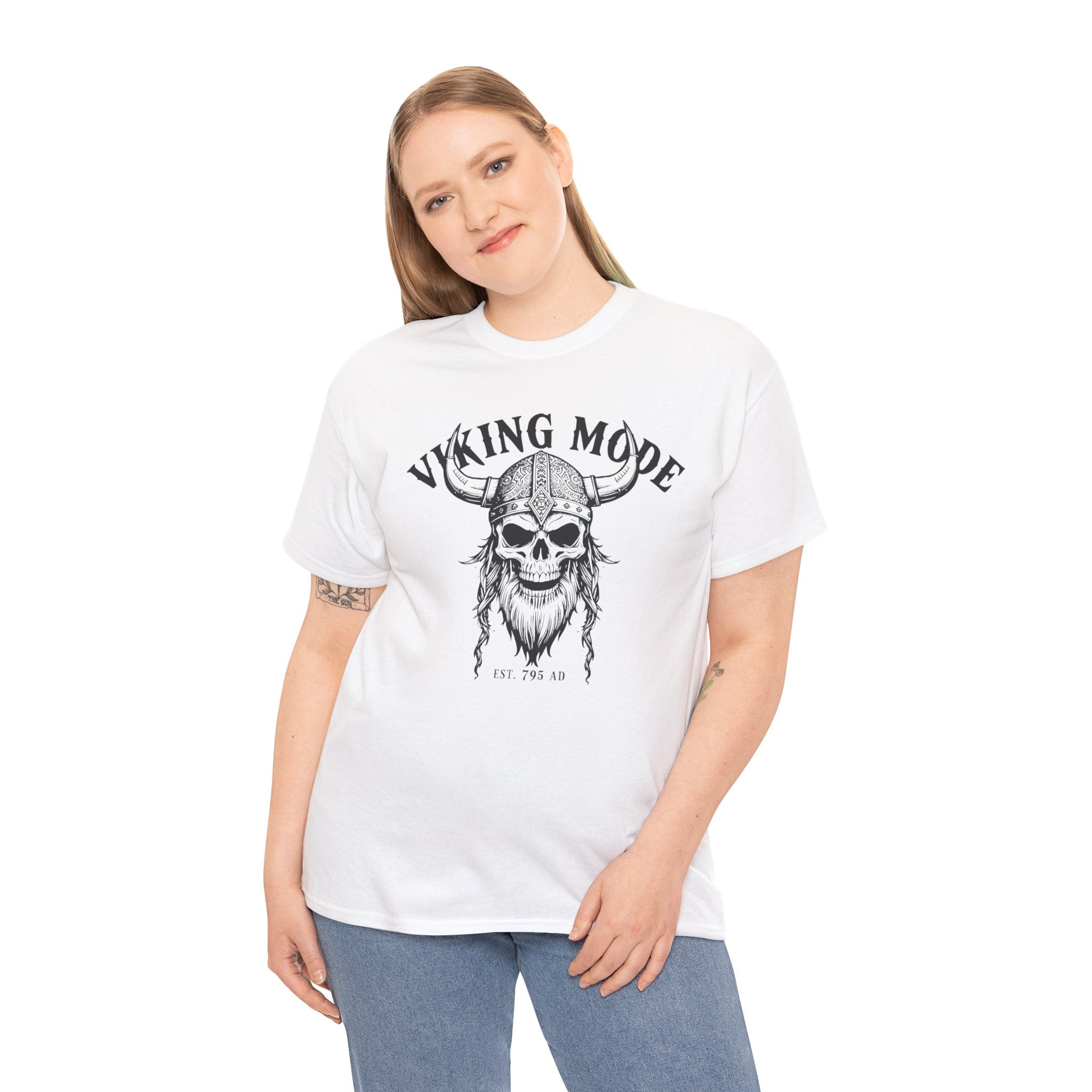 Viking Mode Skull Viking T-shirt | Norse Helmet Skull Graphic Tee