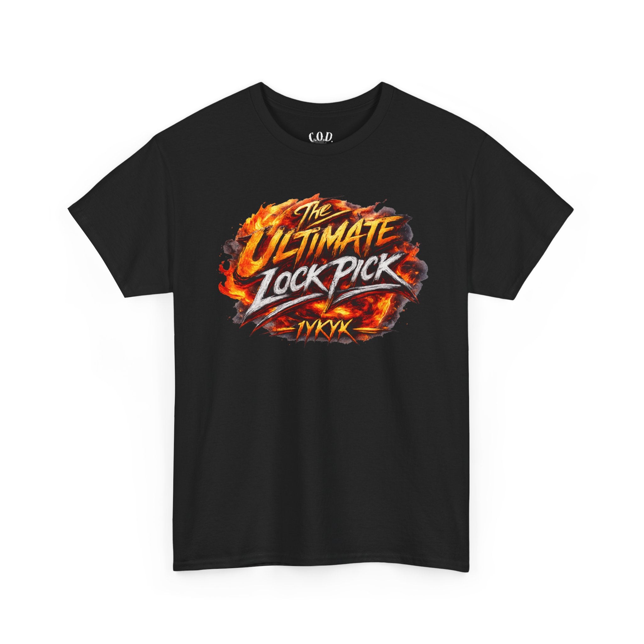 T-Shirt — "Ultimate Lock Pick" Fiery Logo Graphic Tee