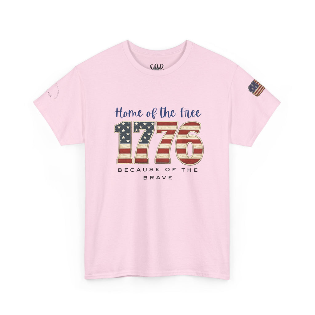 1776 American Flag Tee — "Home of the Free, Because of the Brave" Patriotic T-Shirt