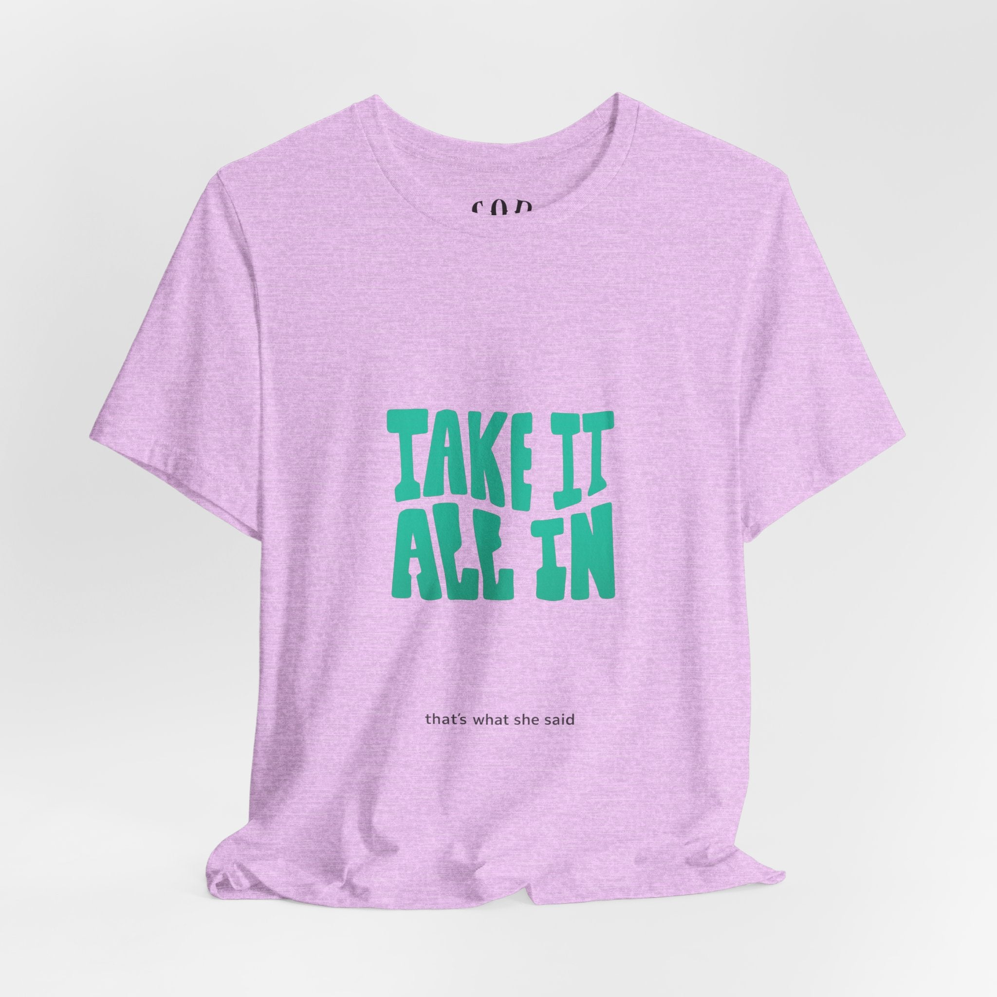 Take It All In tee | Motivational text graphic, minimalist green typography