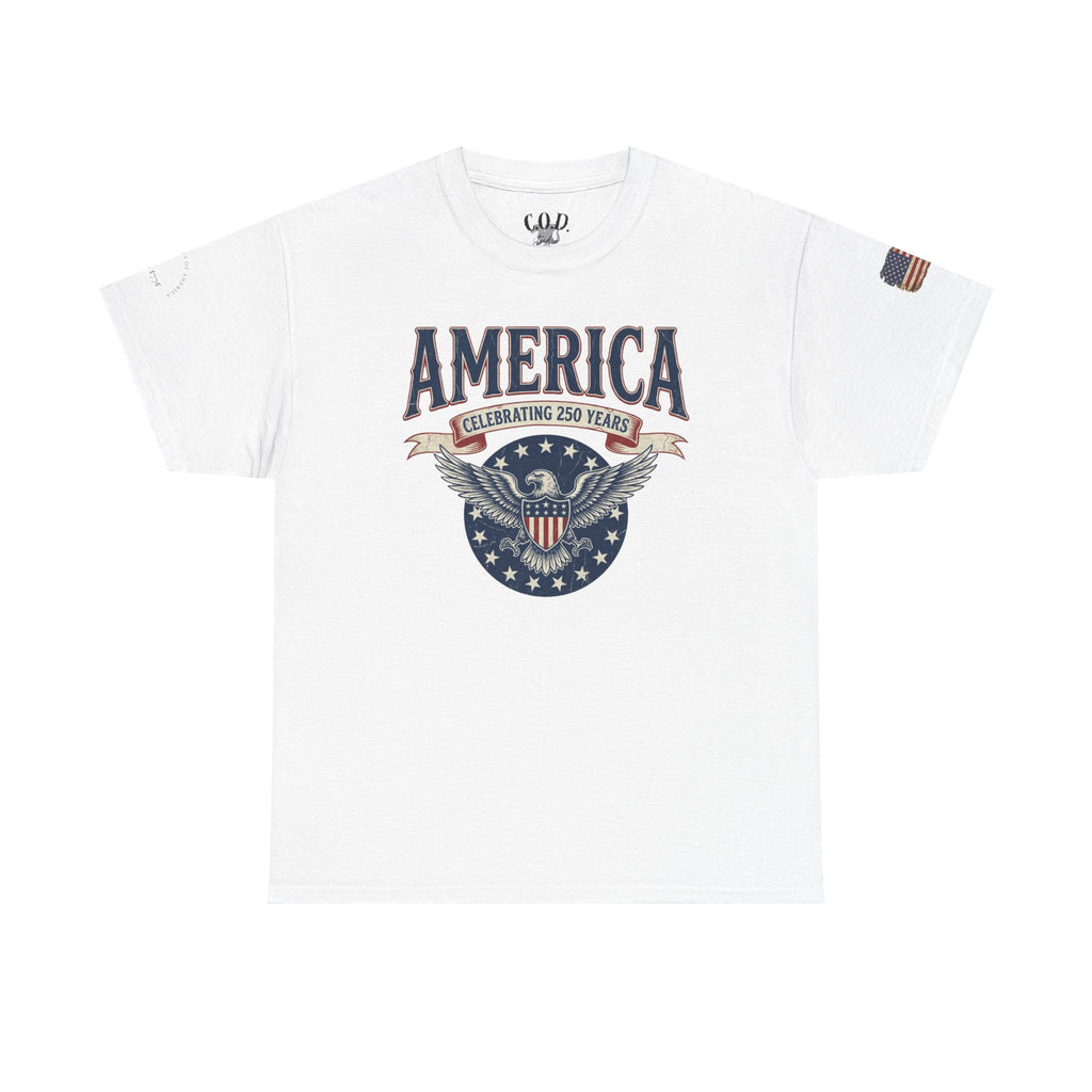 America Patriotic T‑Shirt – "America Celebrating 250 Years" Eagle Emblem