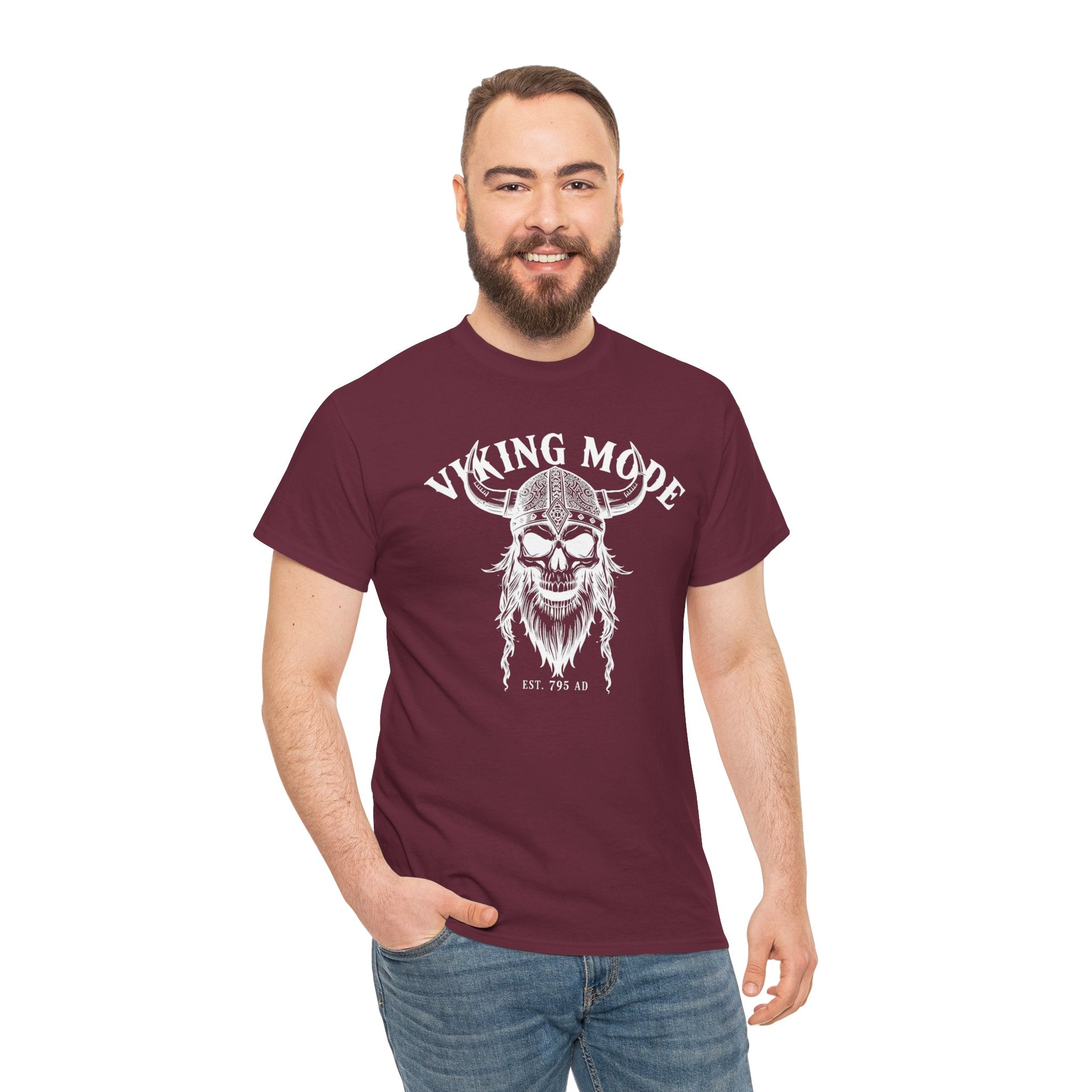Viking Mode Skull Viking T-shirt | Norse Helmet Skull Graphic Tee
