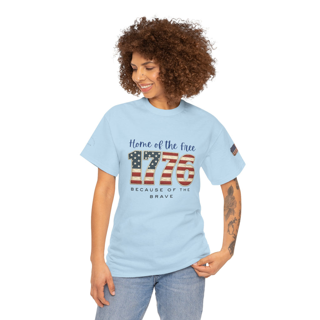 1776 American Flag Tee — "Home of the Free, Because of the Brave" Patriotic T-Shirt