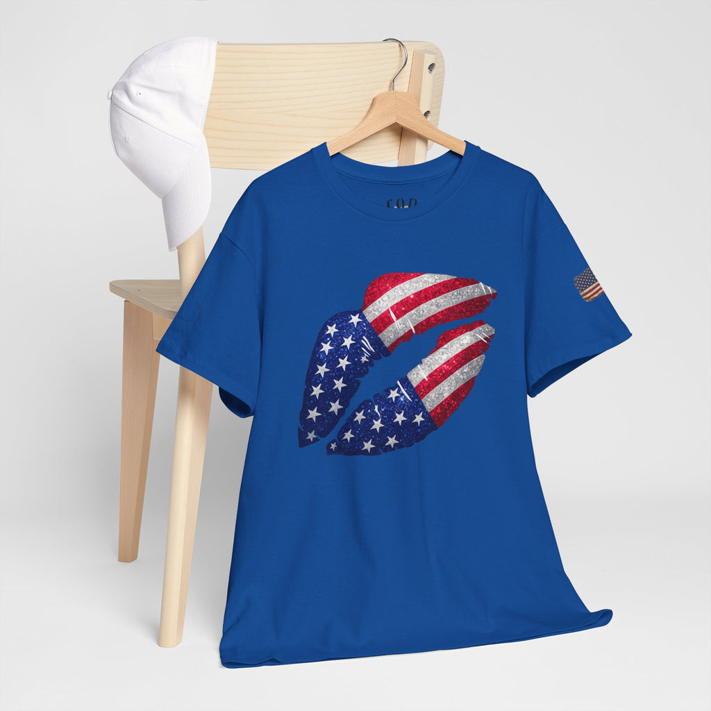 American Flag Kiss T‑Shirt – Patriotic USA Lip Print Tee for 4th of July