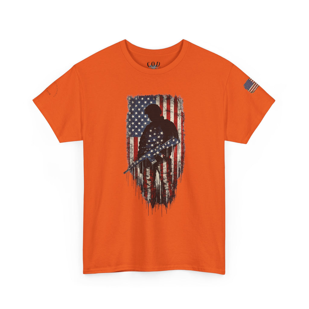 Patriotic Soldier Silhouette Tee — American Flag Military Veteran T-Shirt