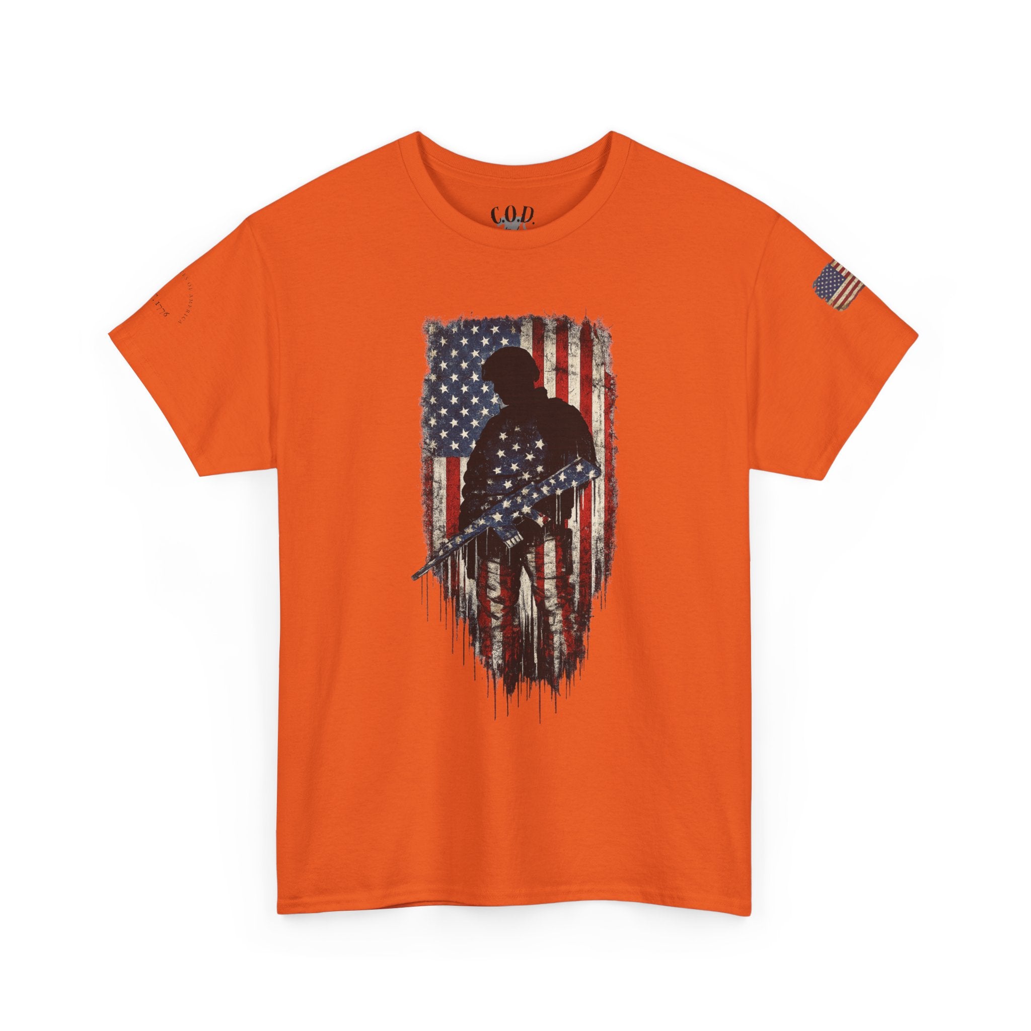 Patriotic Soldier Silhouette Tee — American Flag Military Veteran T-Shirt