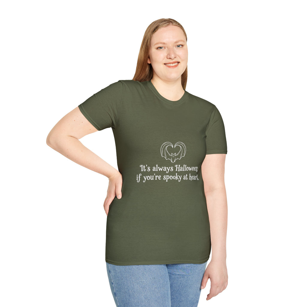 Halloween Bat Heart T-Shirt — "It's Always Halloween If You're Spooky at Heart"