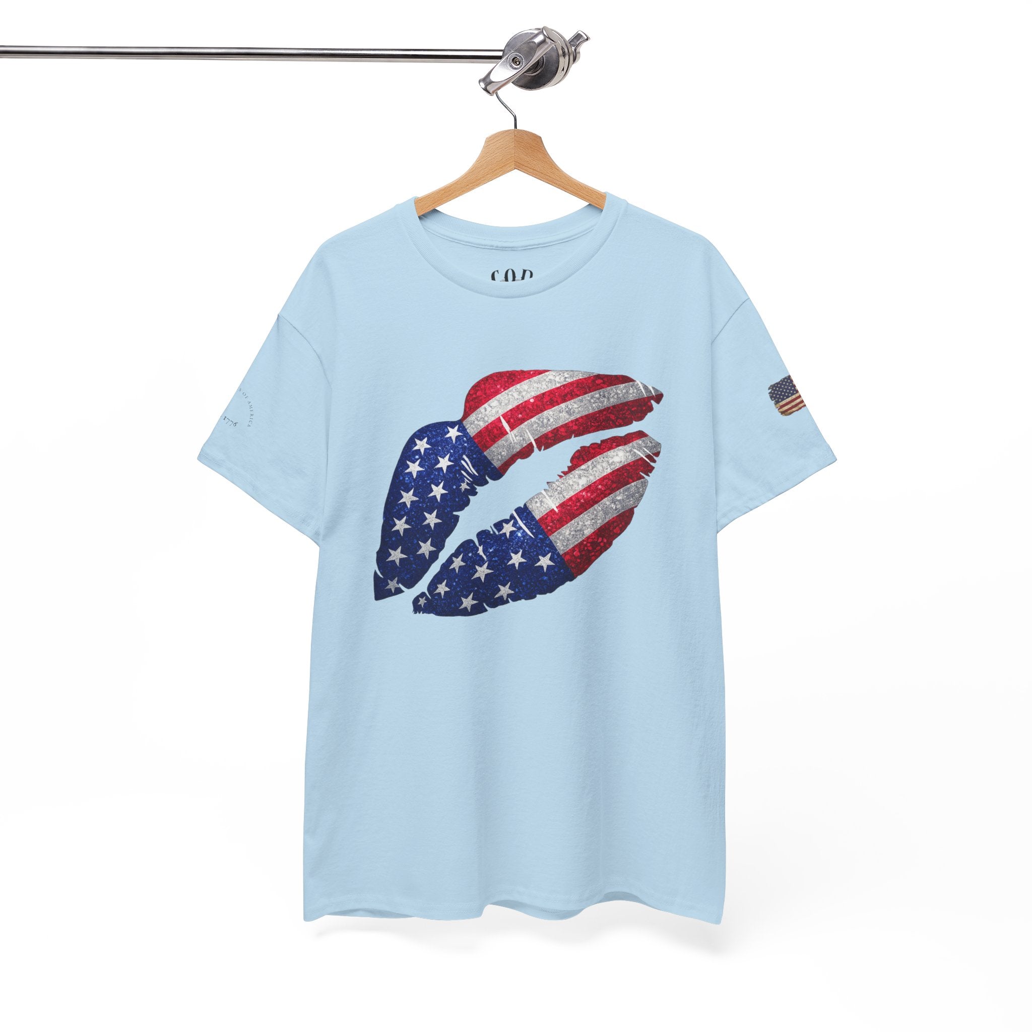 American Flag Kiss T‑Shirt – Patriotic USA Lip Print Tee for 4th of July