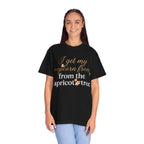 T-Shirt — “I Get My Popcorn From The Apricot Tree” Script Graphic Tee | Hymns | LDS |