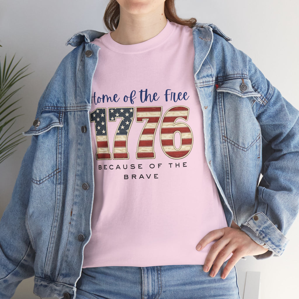 1776 American Flag Tee — "Home of the Free, Because of the Brave" Patriotic T-Shirt