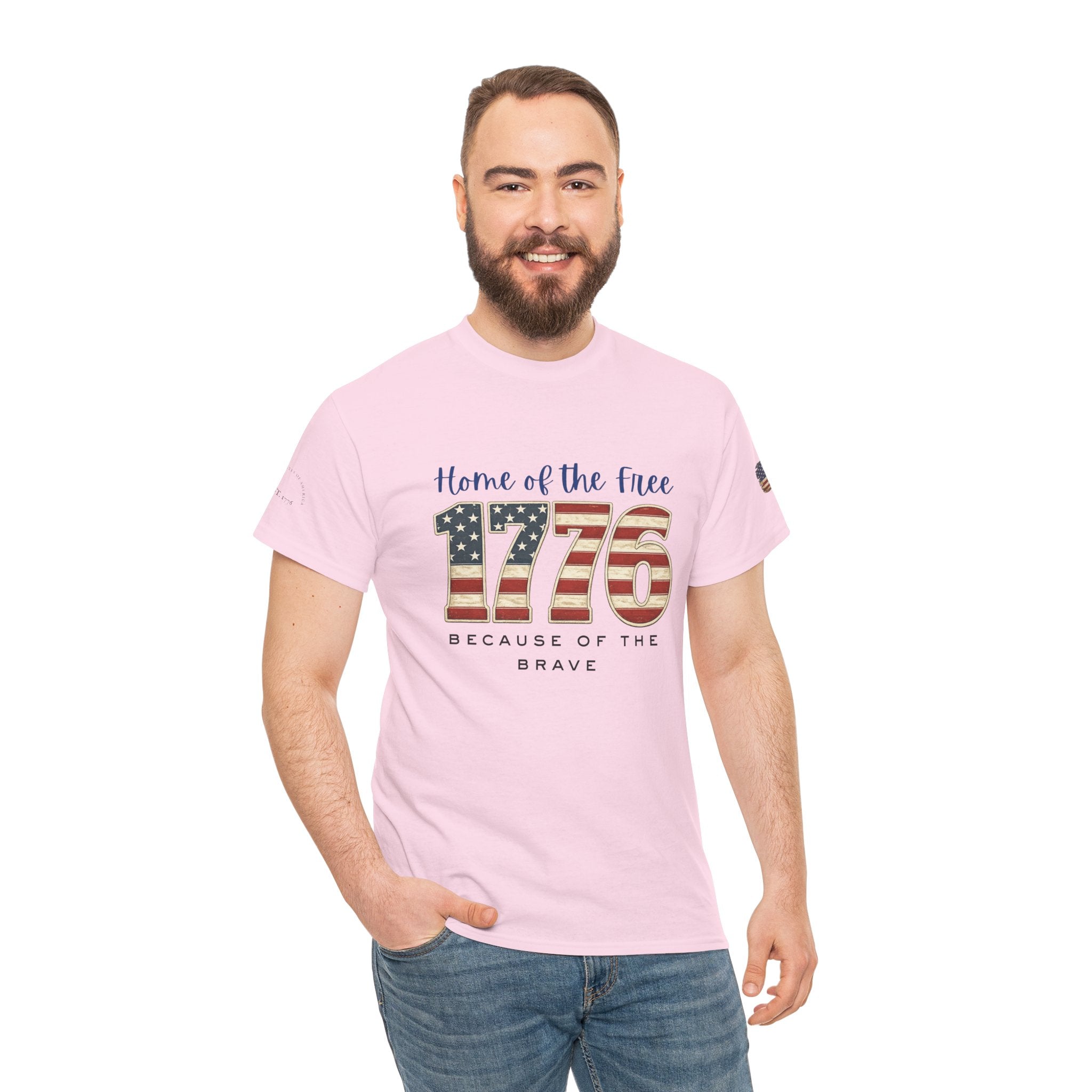 1776 American Flag Tee — "Home of the Free, Because of the Brave" Patriotic T-Shirt
