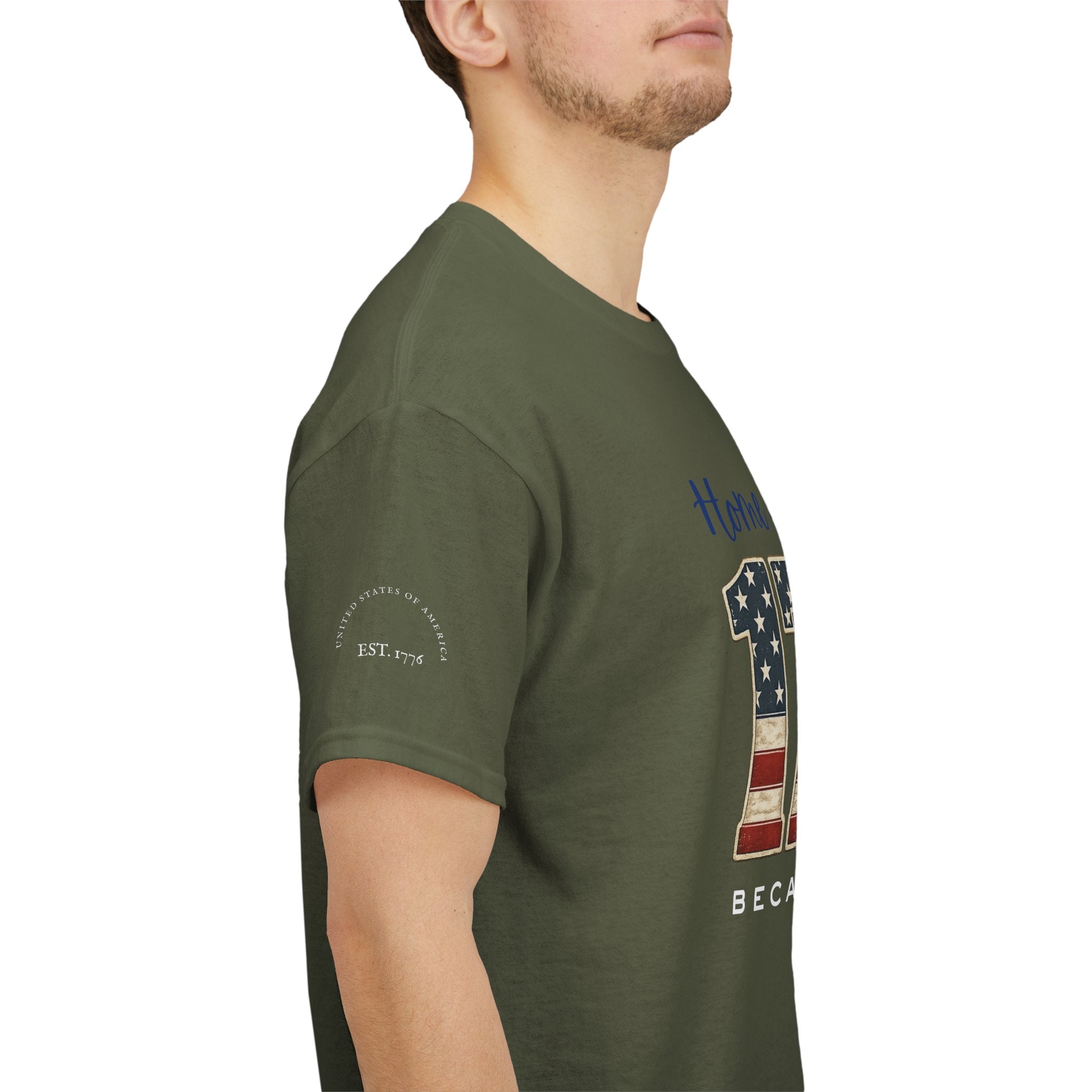 1776 American Flag Tee — "Home of the Free, Because of the Brave" Patriotic T-Shirt
