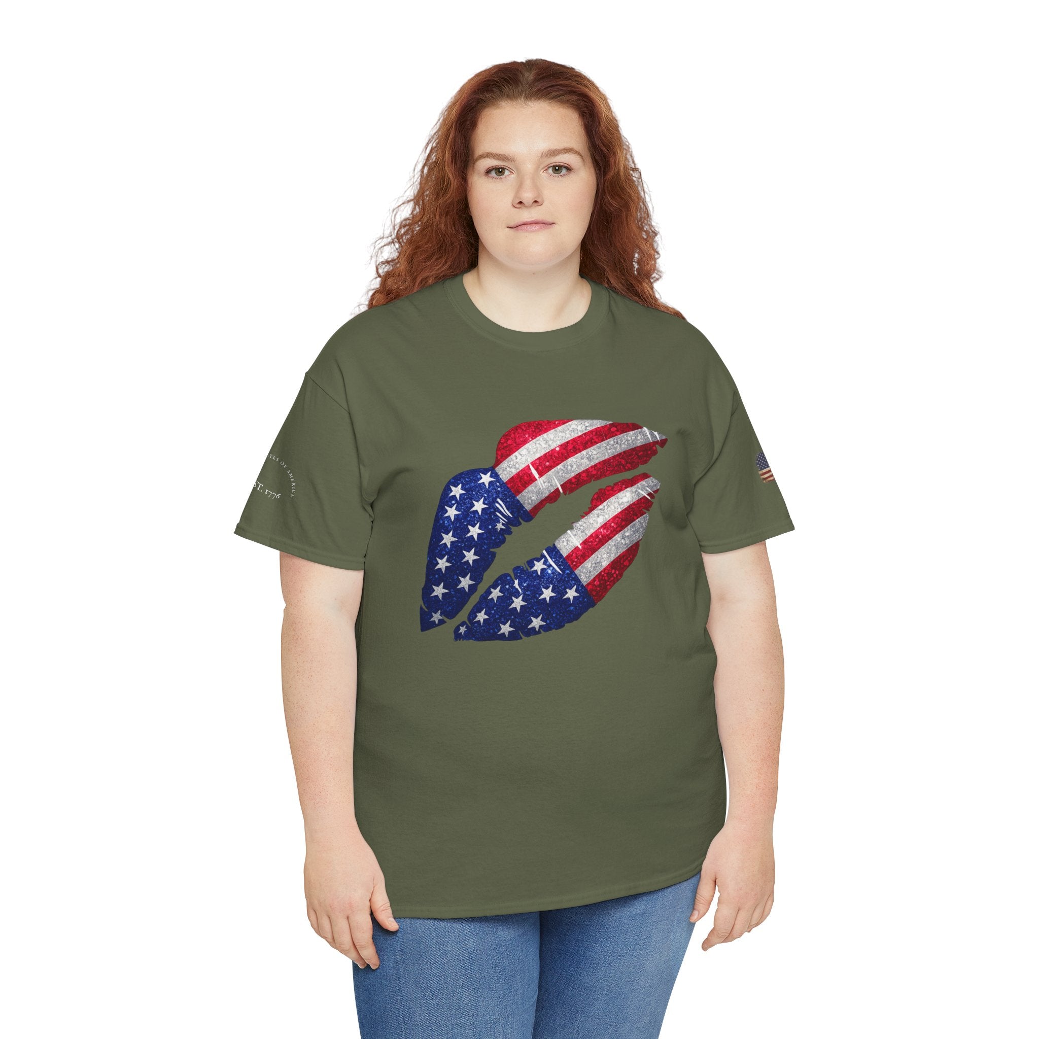American Flag Kiss T‑Shirt – Patriotic USA Lip Print Tee for 4th of July