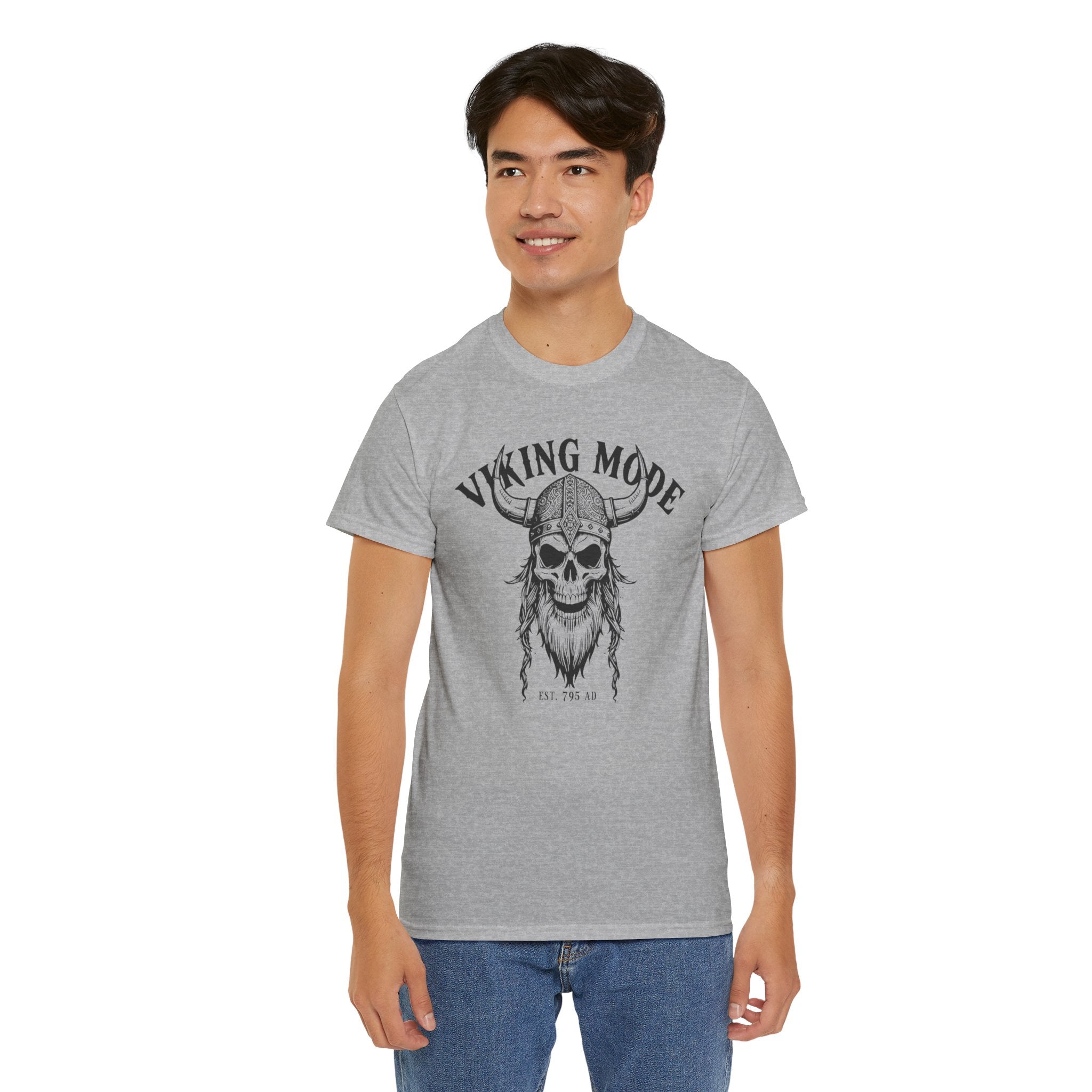 Viking Mode Skull Viking T-shirt | Norse Helmet Skull Graphic Tee