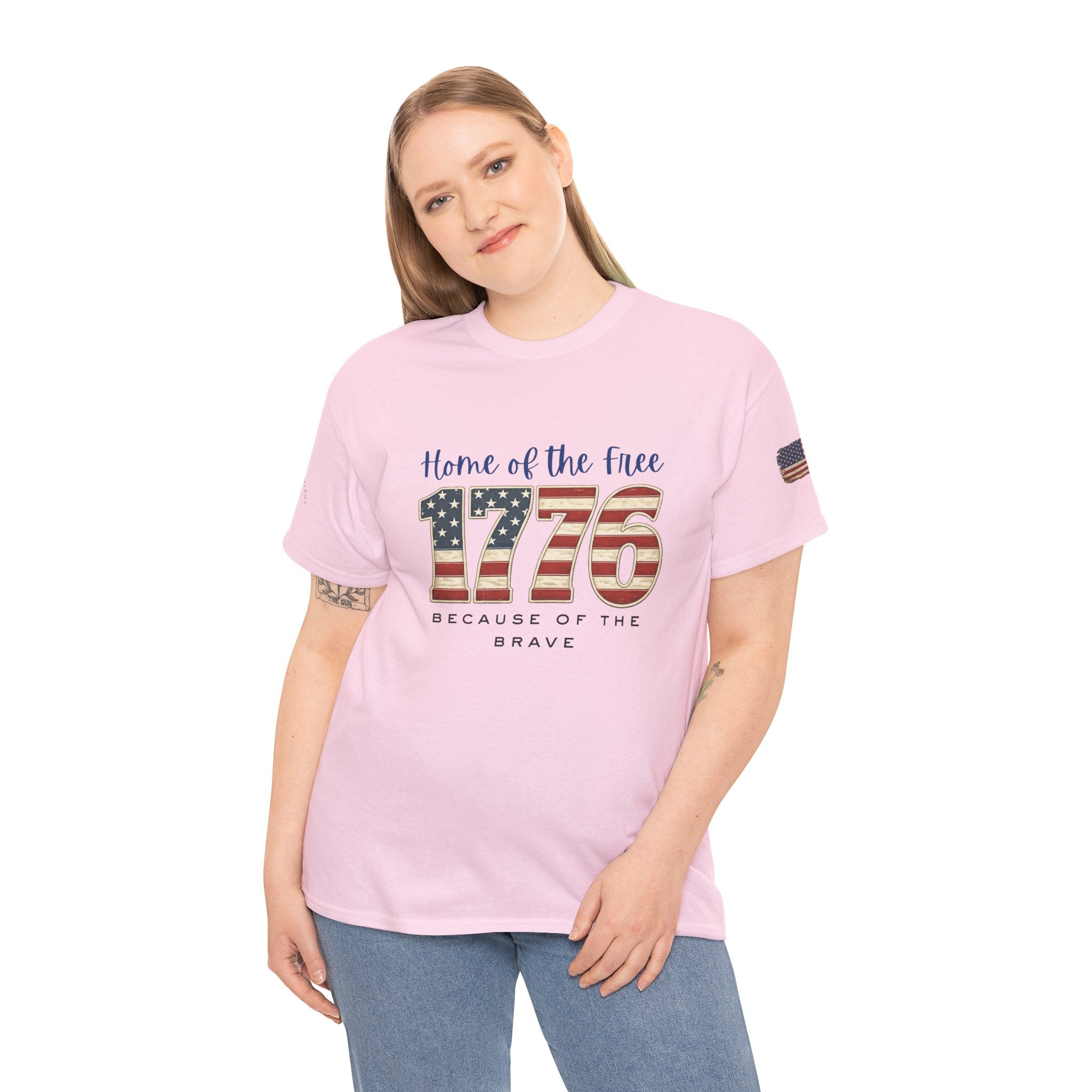 1776 American Flag Tee — "Home of the Free, Because of the Brave" Patriotic T-Shirt