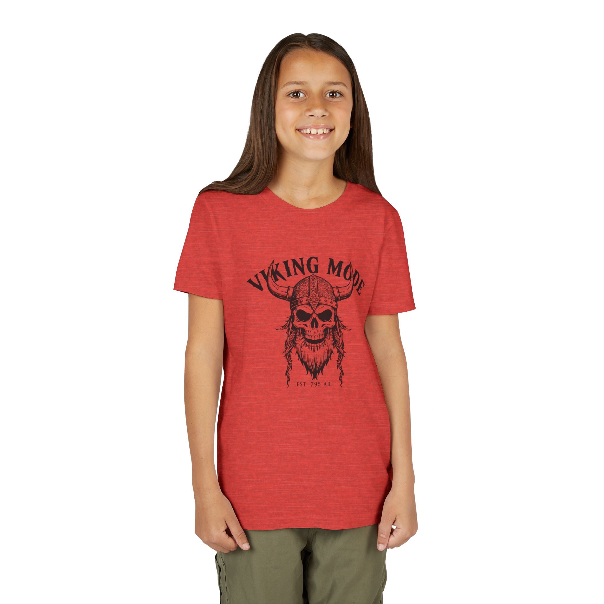 Viking Mode Youth T‑Shirt — Skull Horned Helmet Graphic Tee for Kids