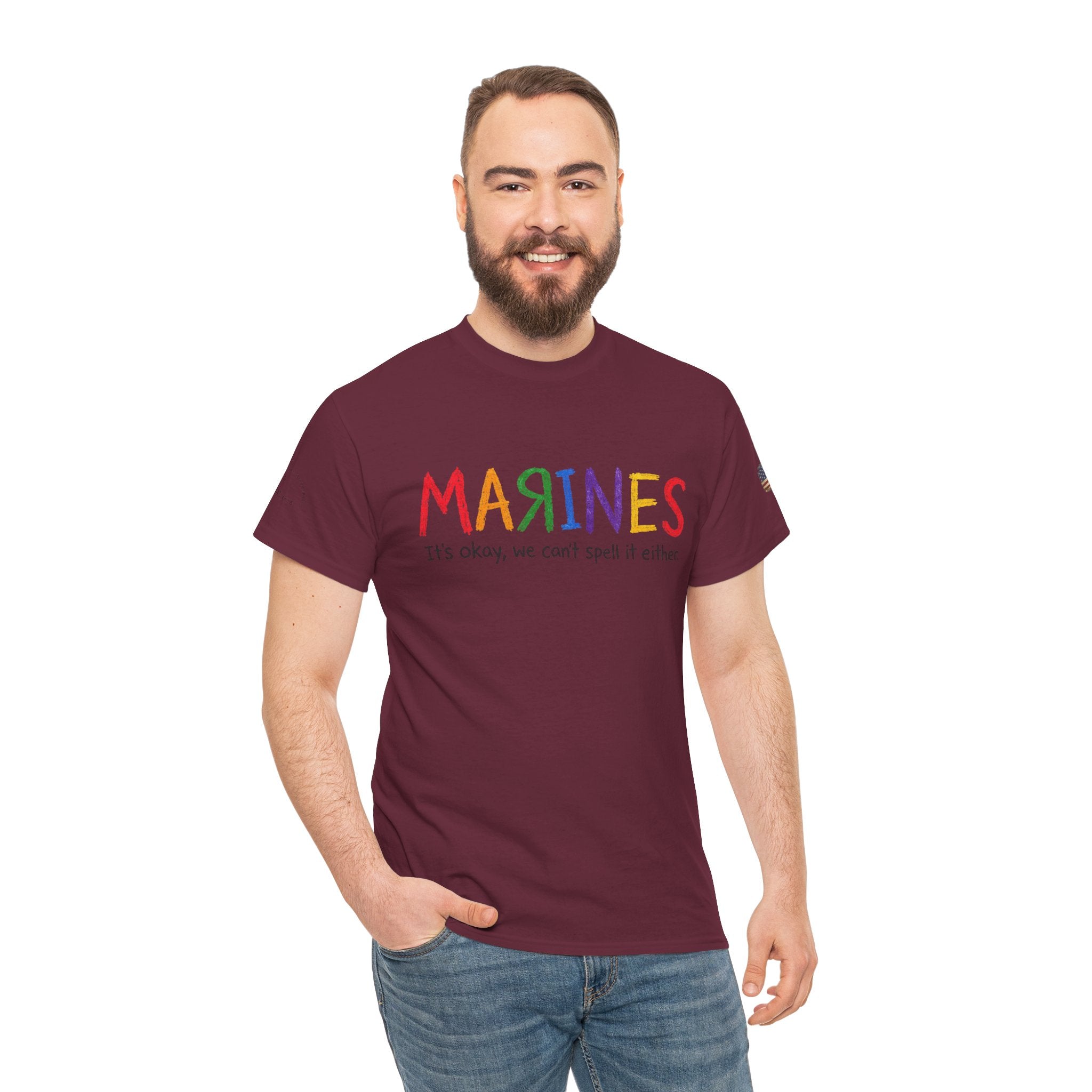 Marines Crayon Tee — “It’s okay, we can’t spell it either” Military Humor T-Shirt