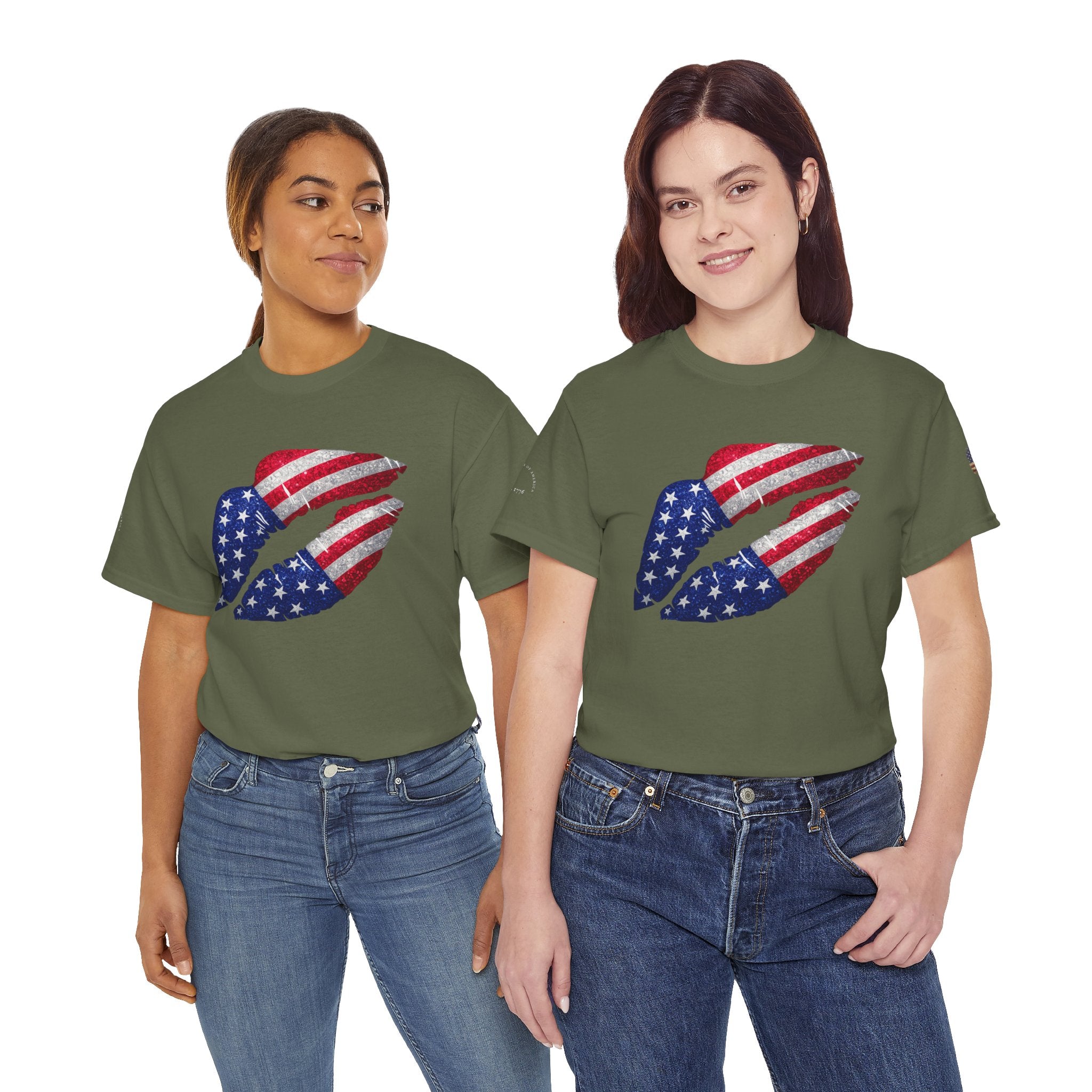 American Flag Kiss T‑Shirt – Patriotic USA Lip Print Tee for 4th of July