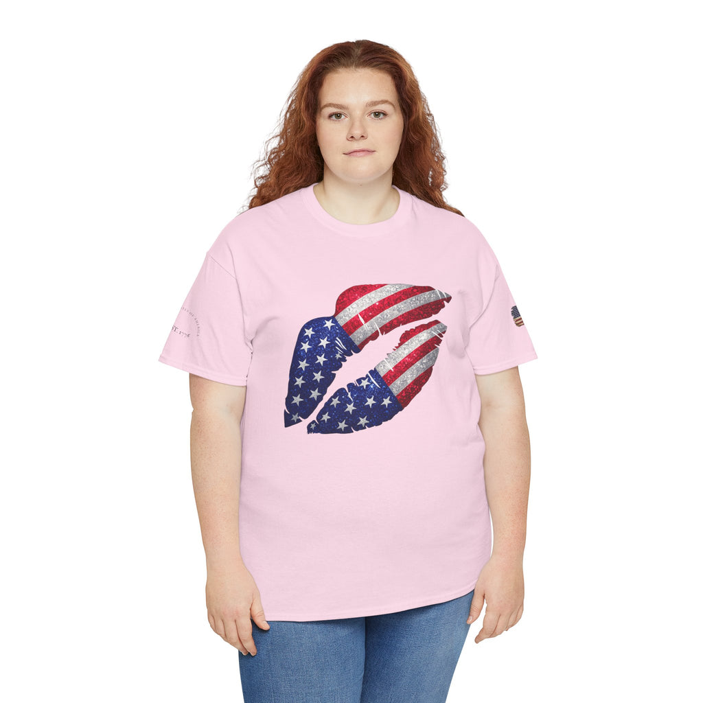 American Flag Kiss T‑Shirt – Patriotic USA Lip Print Tee for 4th of July