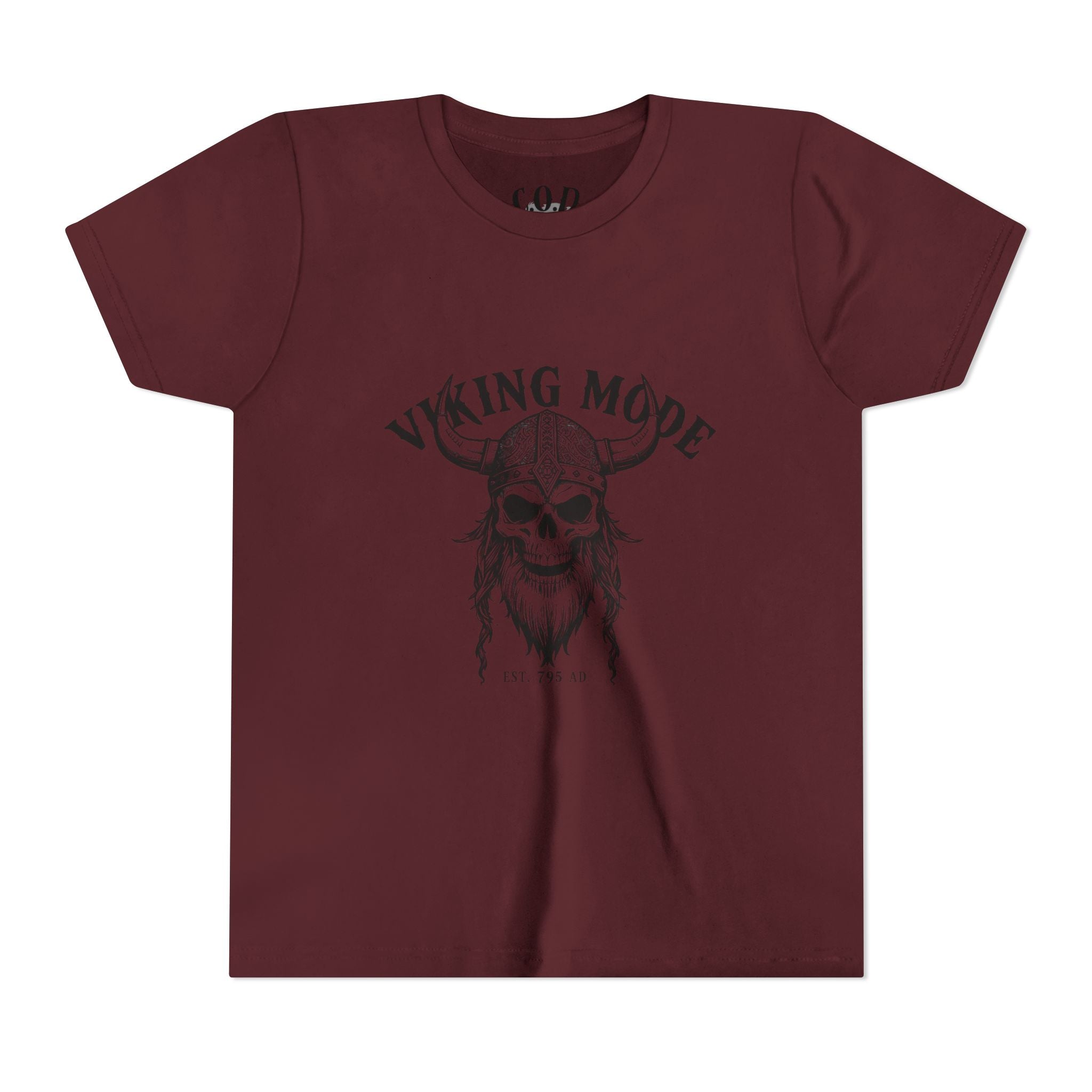 Viking Mode Youth T‑Shirt — Skull Horned Helmet Graphic Tee for Kids