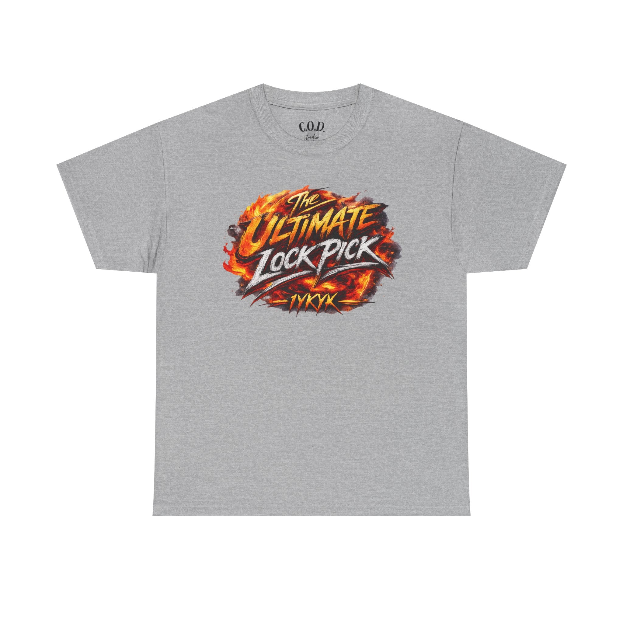 T-Shirt — "Ultimate Lock Pick" Fiery Logo Graphic Tee