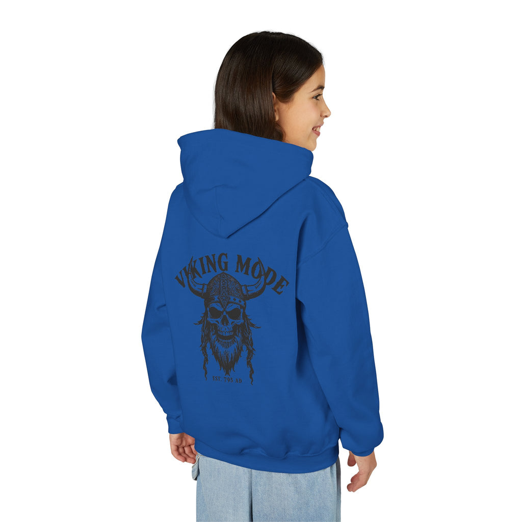 Viking Mode Skull with Horned Helmet Hoodie | Youth Hoodie