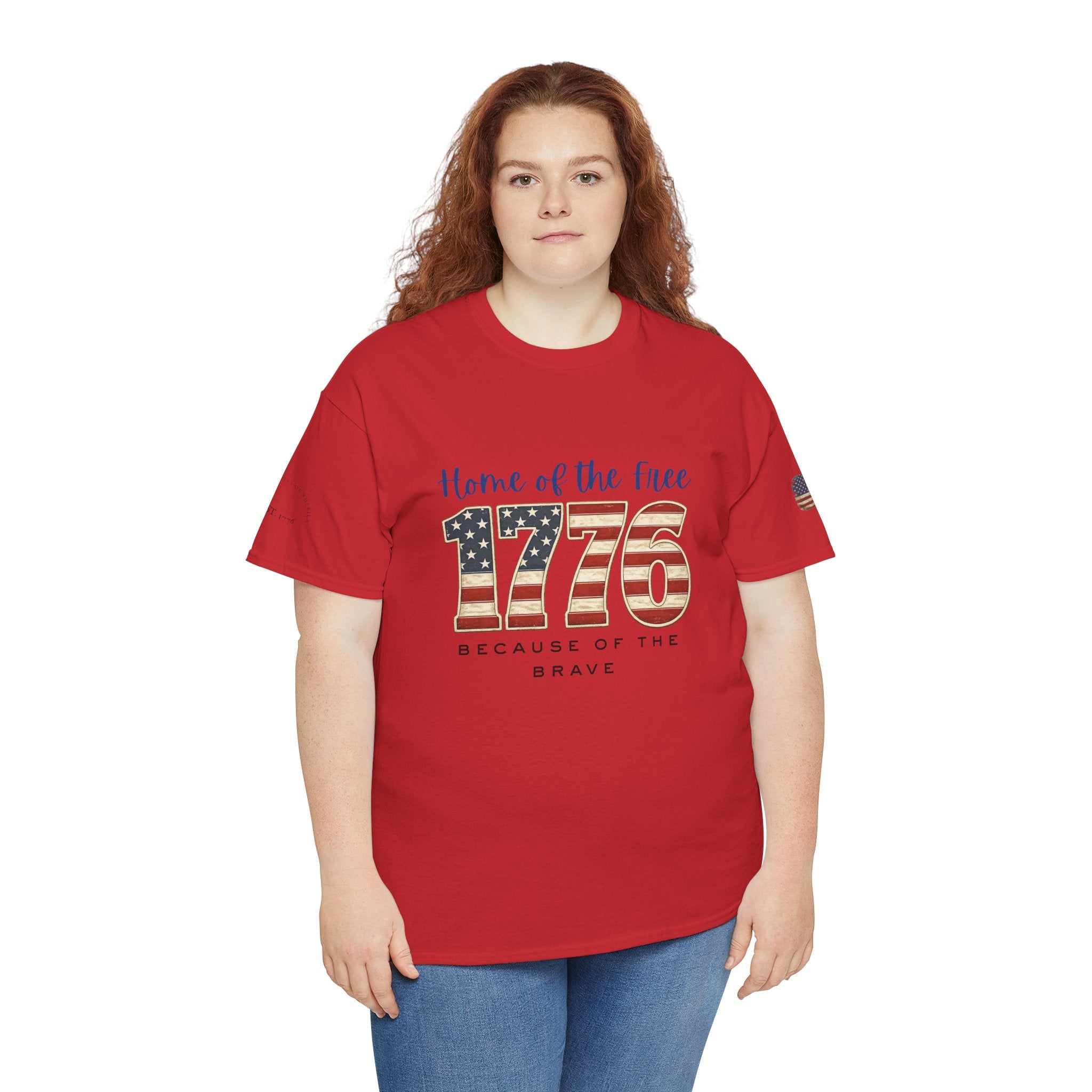 1776 American Flag Tee — "Home of the Free, Because of the Brave" Patriotic T-Shirt