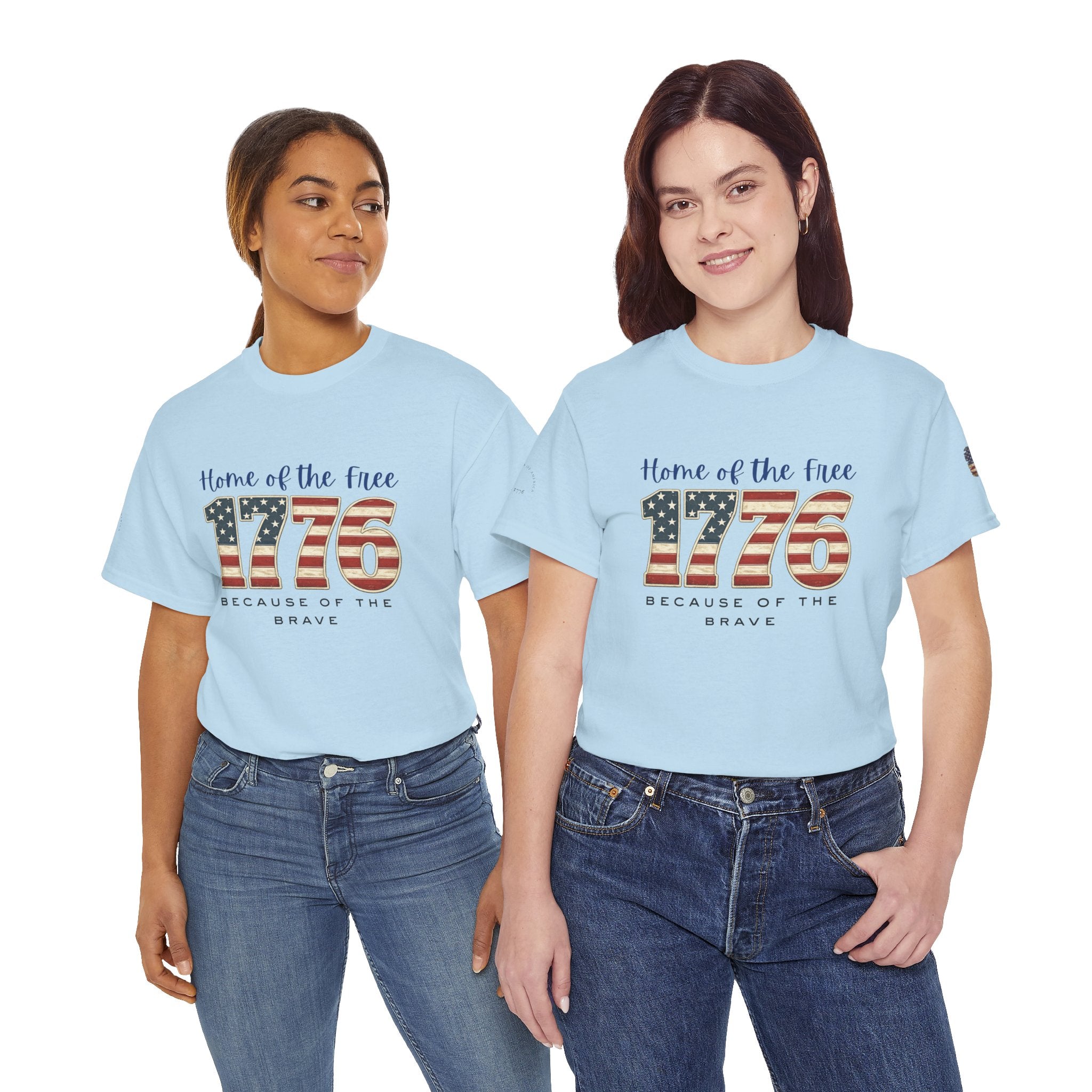 1776 American Flag Tee — "Home of the Free, Because of the Brave" Patriotic T-Shirt