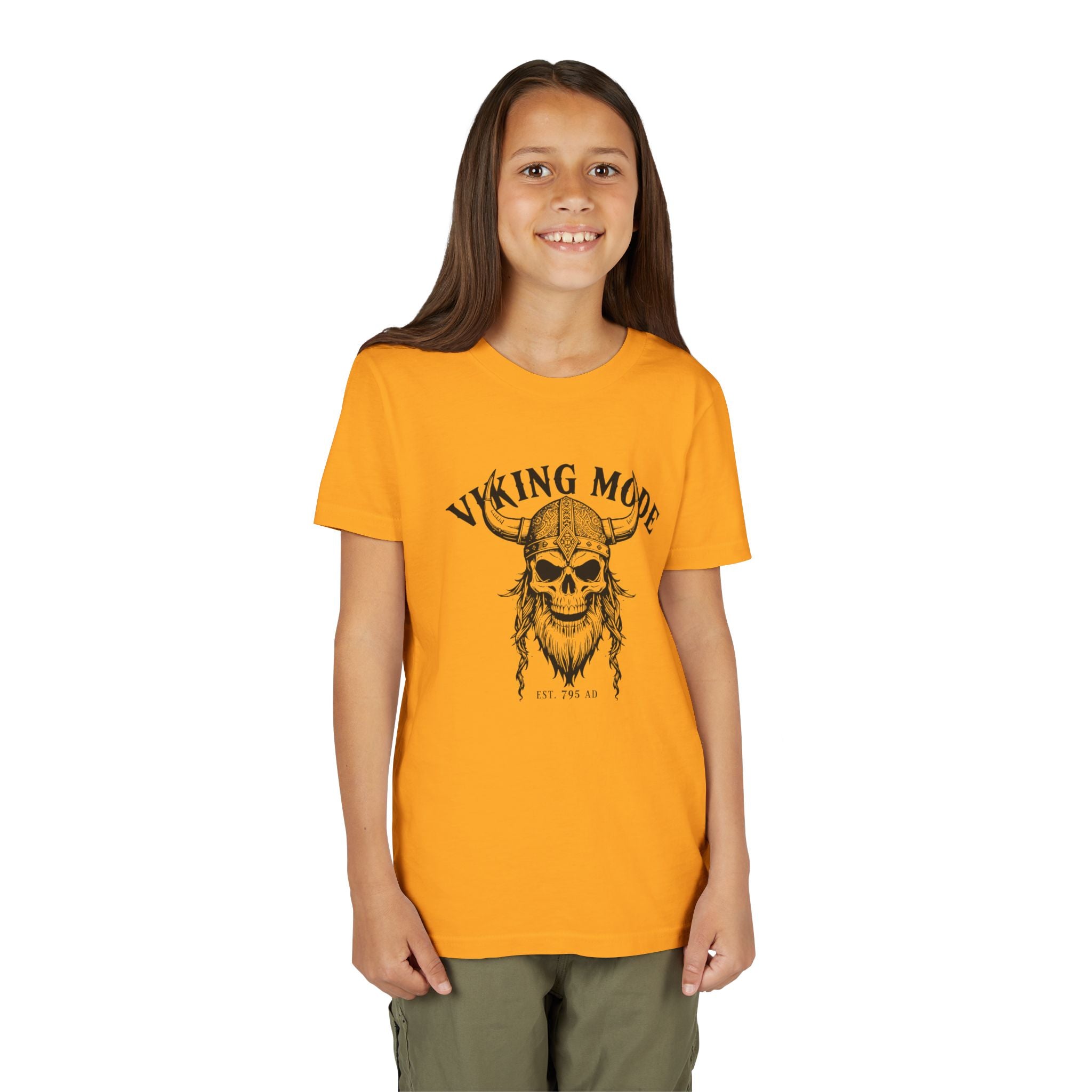 Viking Mode Youth T‑Shirt — Skull Horned Helmet Graphic Tee for Kids