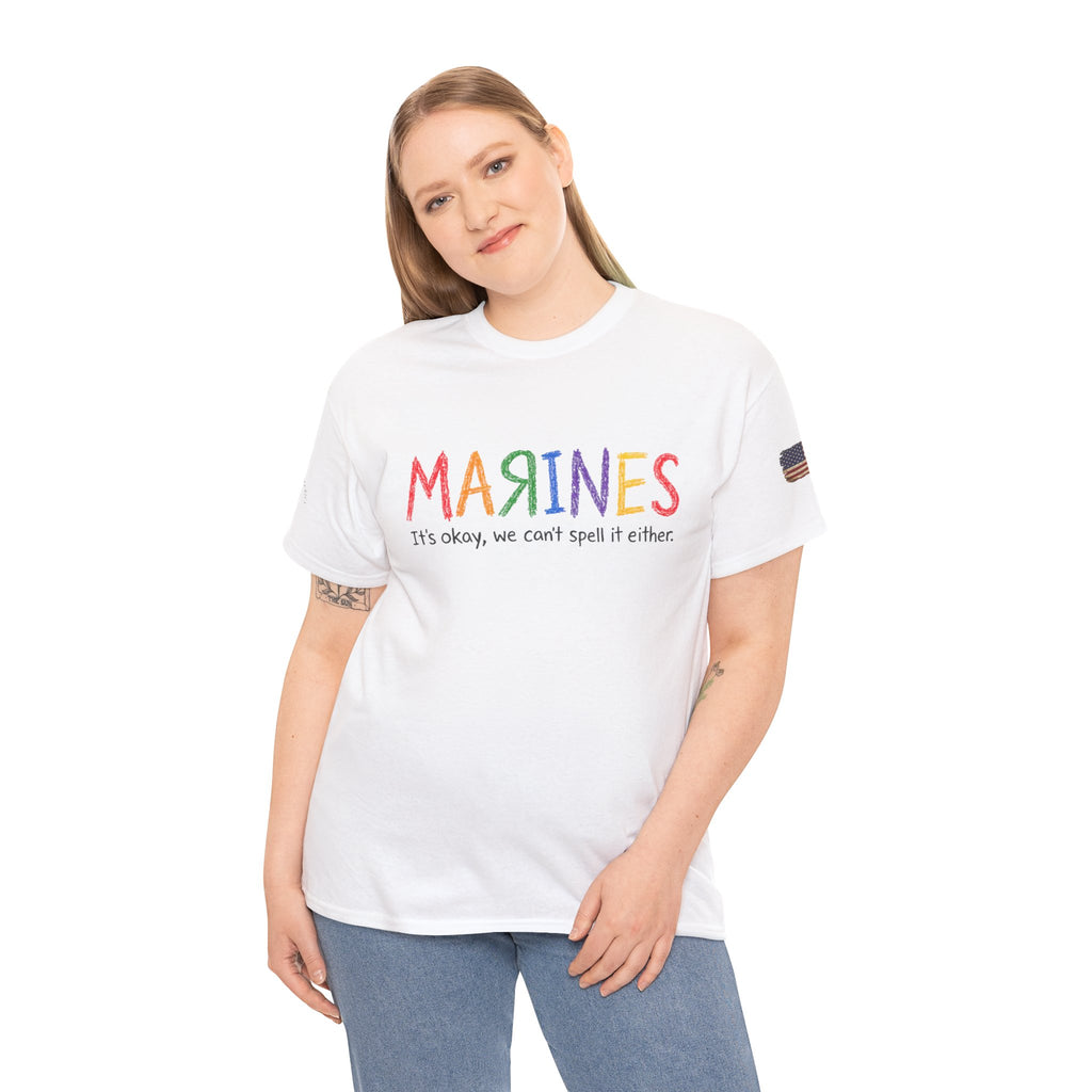 Marines Crayon Tee — “It’s okay, we can’t spell it either” Military Humor T-Shirt