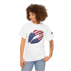 American Flag Kiss T‑Shirt – Patriotic USA Lip Print Tee for 4th of July