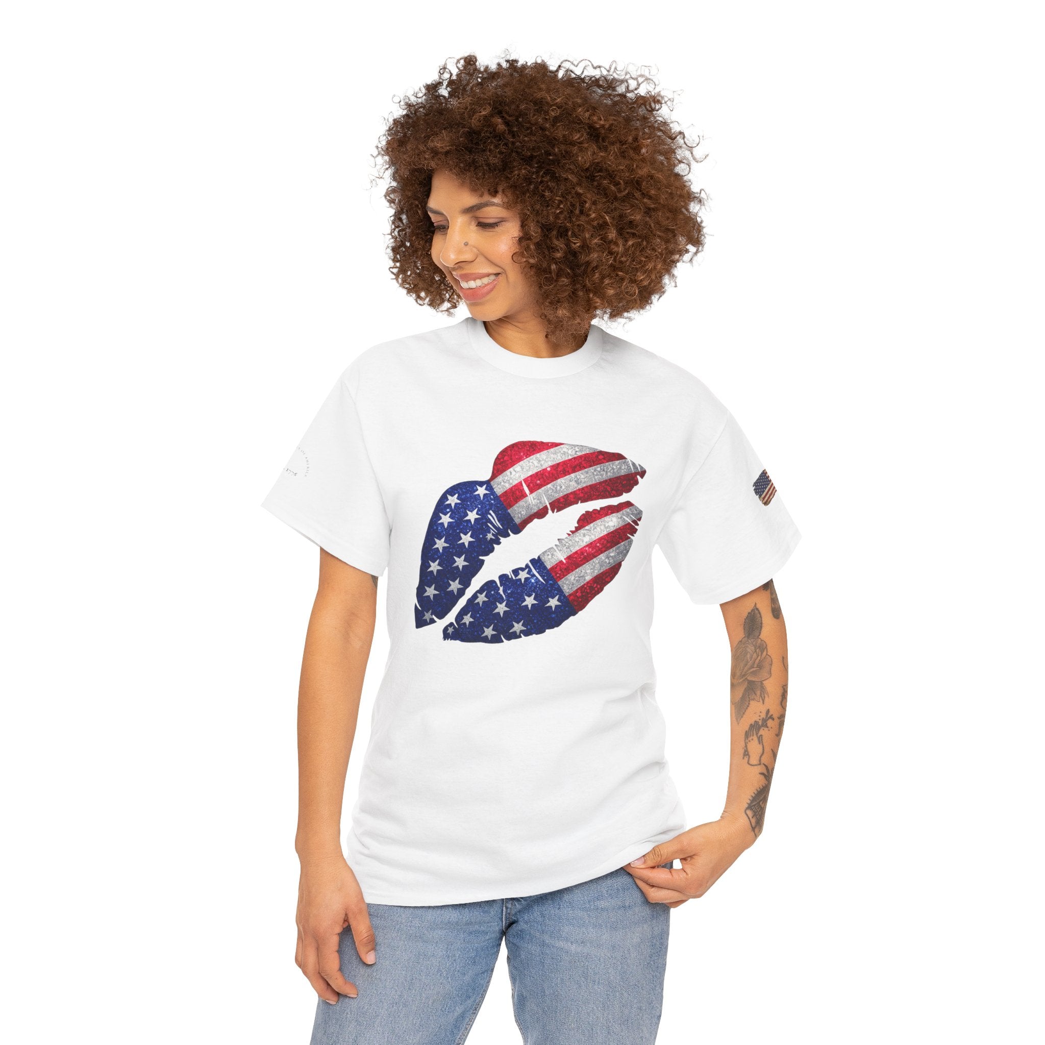 American Flag Kiss T‑Shirt – Patriotic USA Lip Print Tee for 4th of July