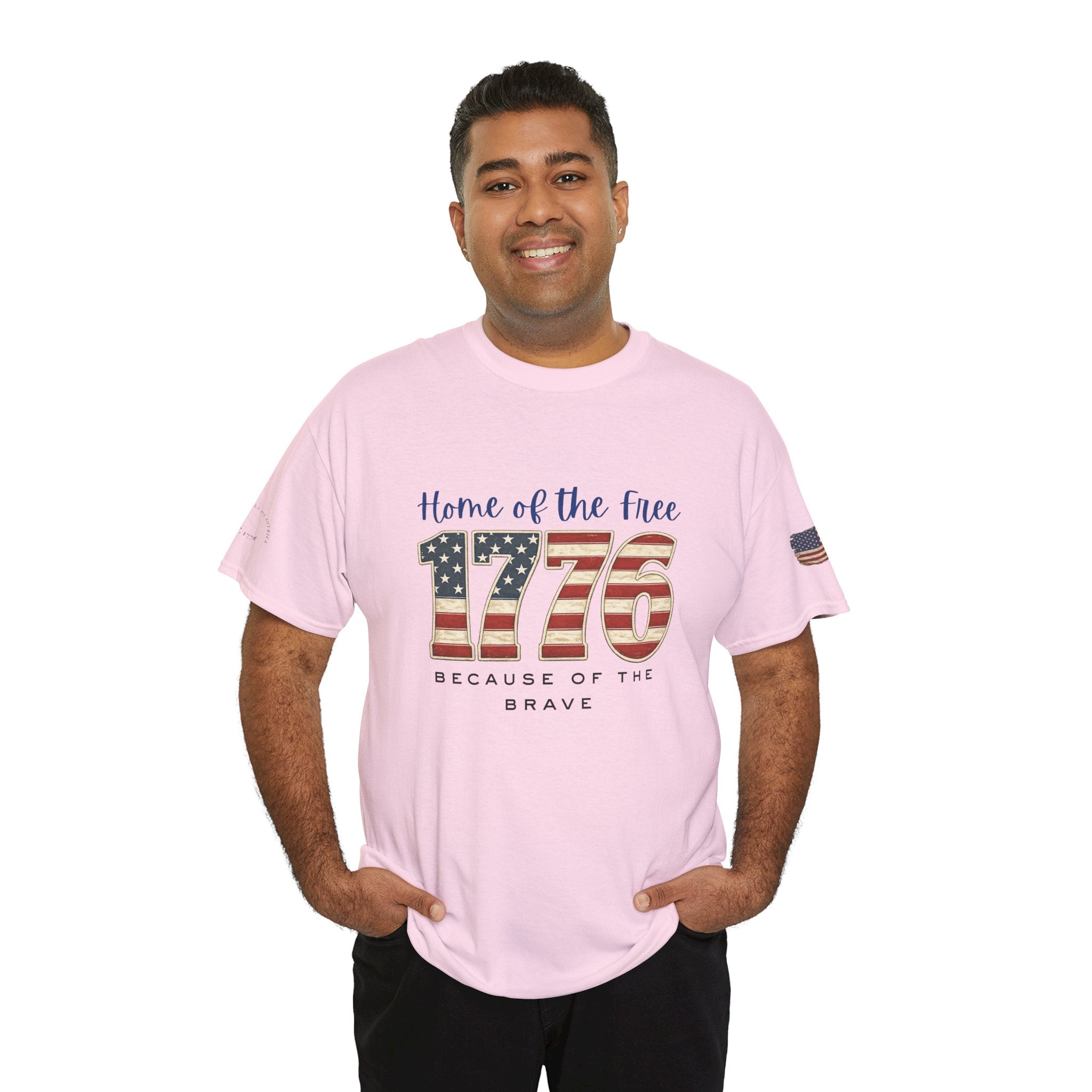 1776 American Flag Tee — "Home of the Free, Because of the Brave" Patriotic T-Shirt