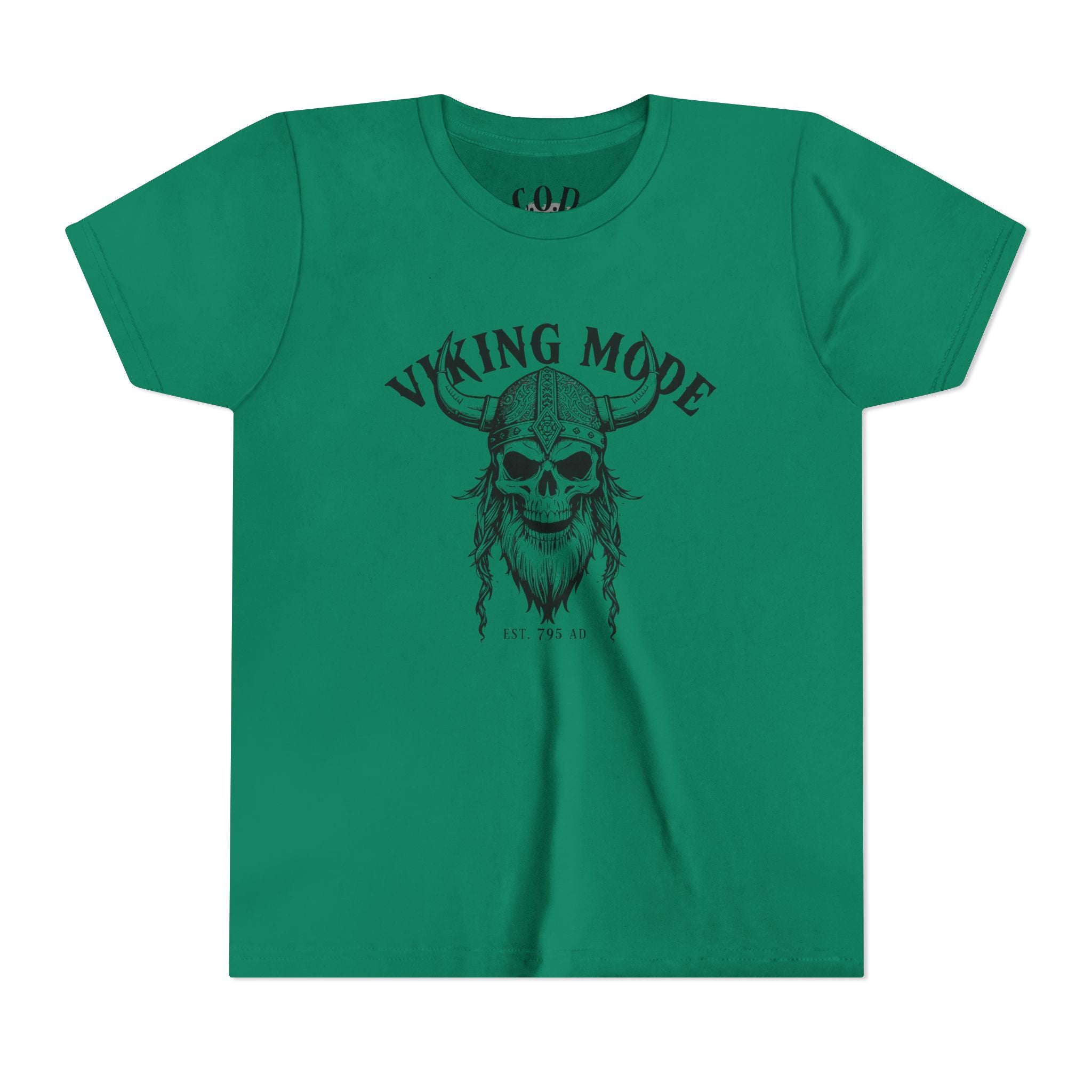 Viking Mode Youth T‑Shirt — Skull Horned Helmet Graphic Tee for Kids